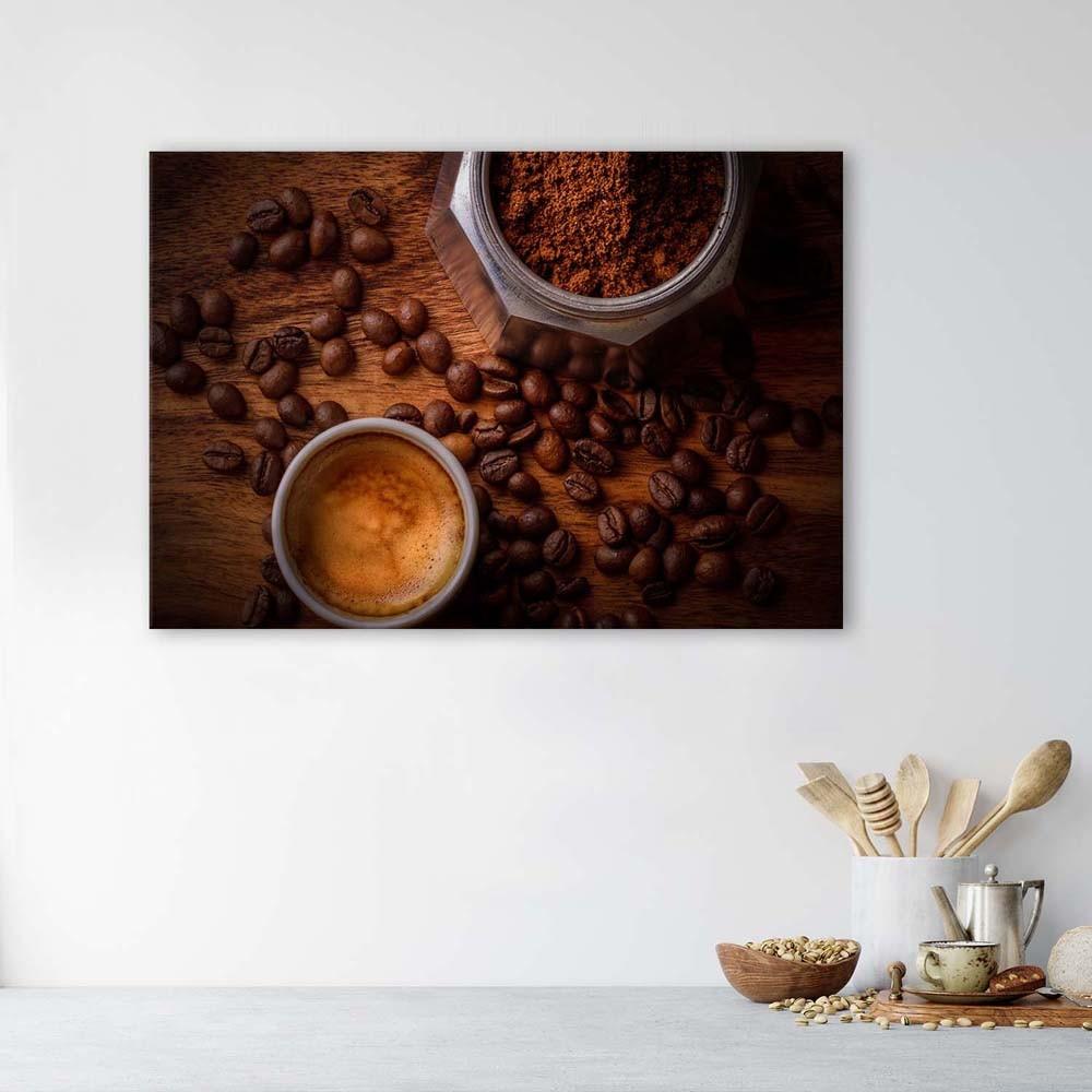 Canvasbillede, Kop med kaffe og bønner