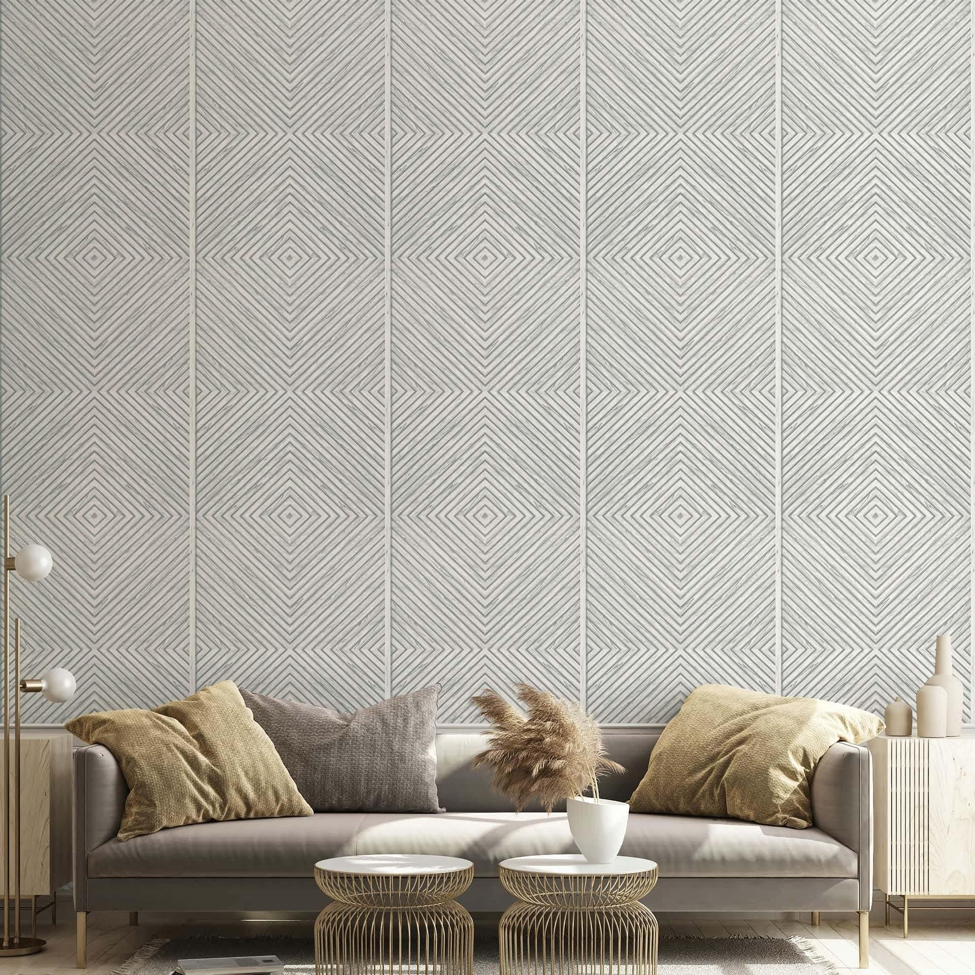 Ikke-vævet tapet træ, geometrisk trælook geometrisk, landhus mat i hvid