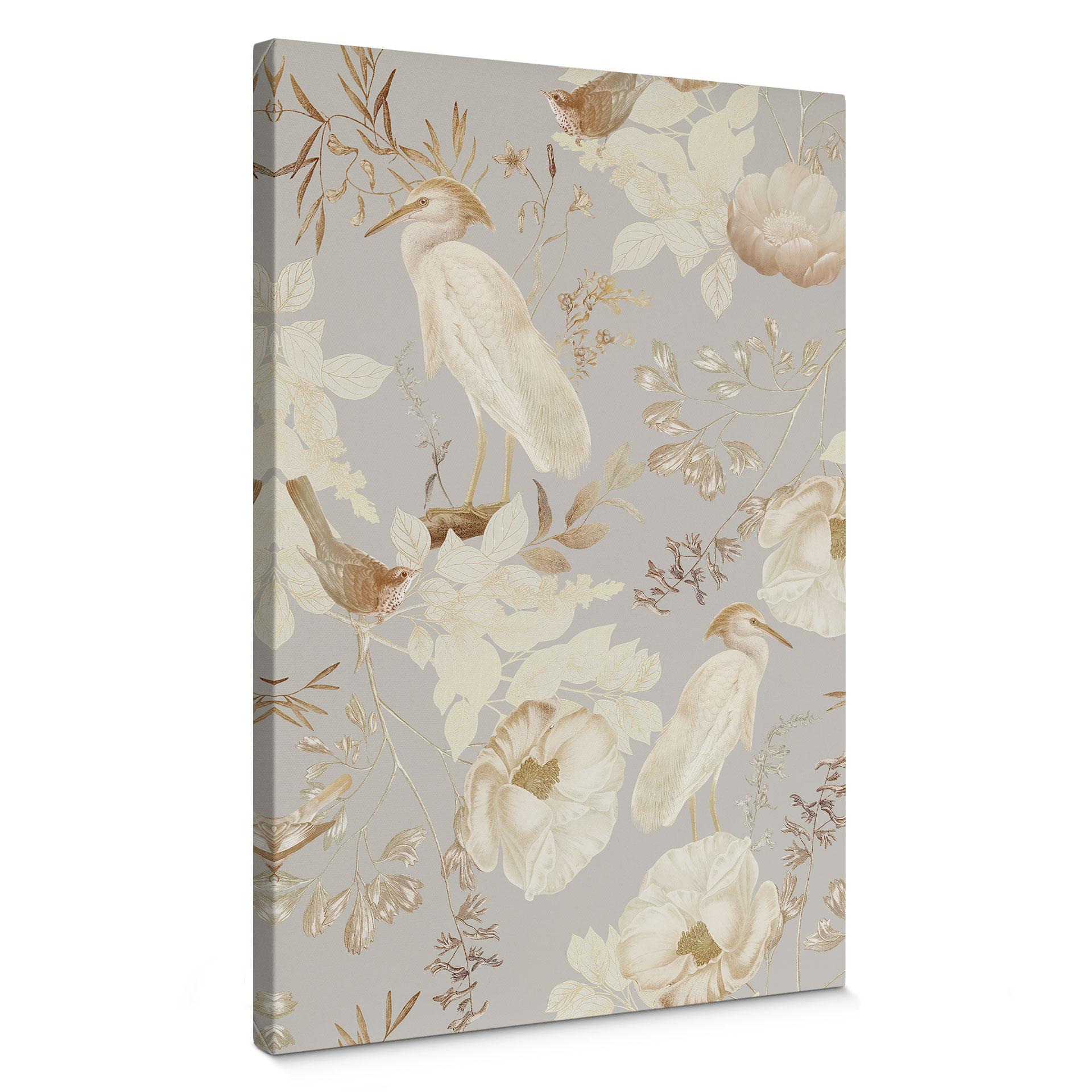 Canvastavla Fåglar bland vita blommor - UN Designs