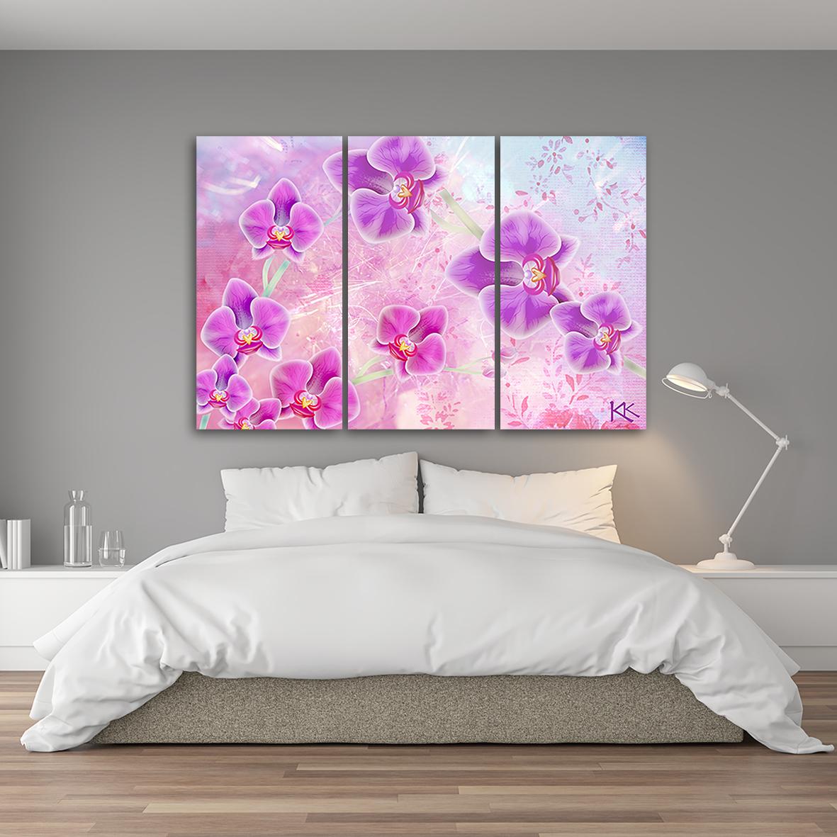 3 stykke lærredstryk, Orchid Blossoms Abstraktion