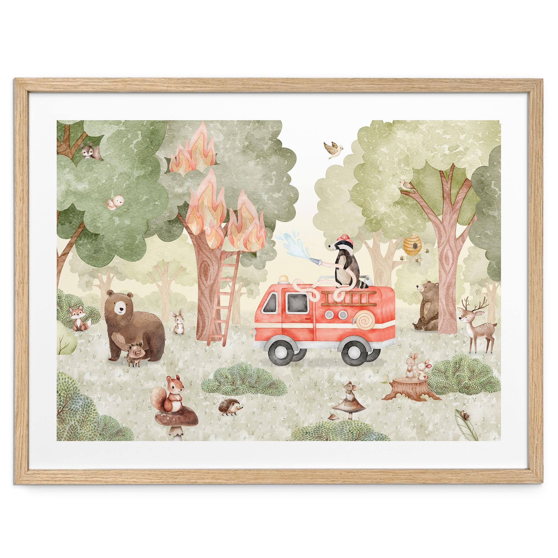 Poster Dieren Brandweer in het Bos - Oliver Robins