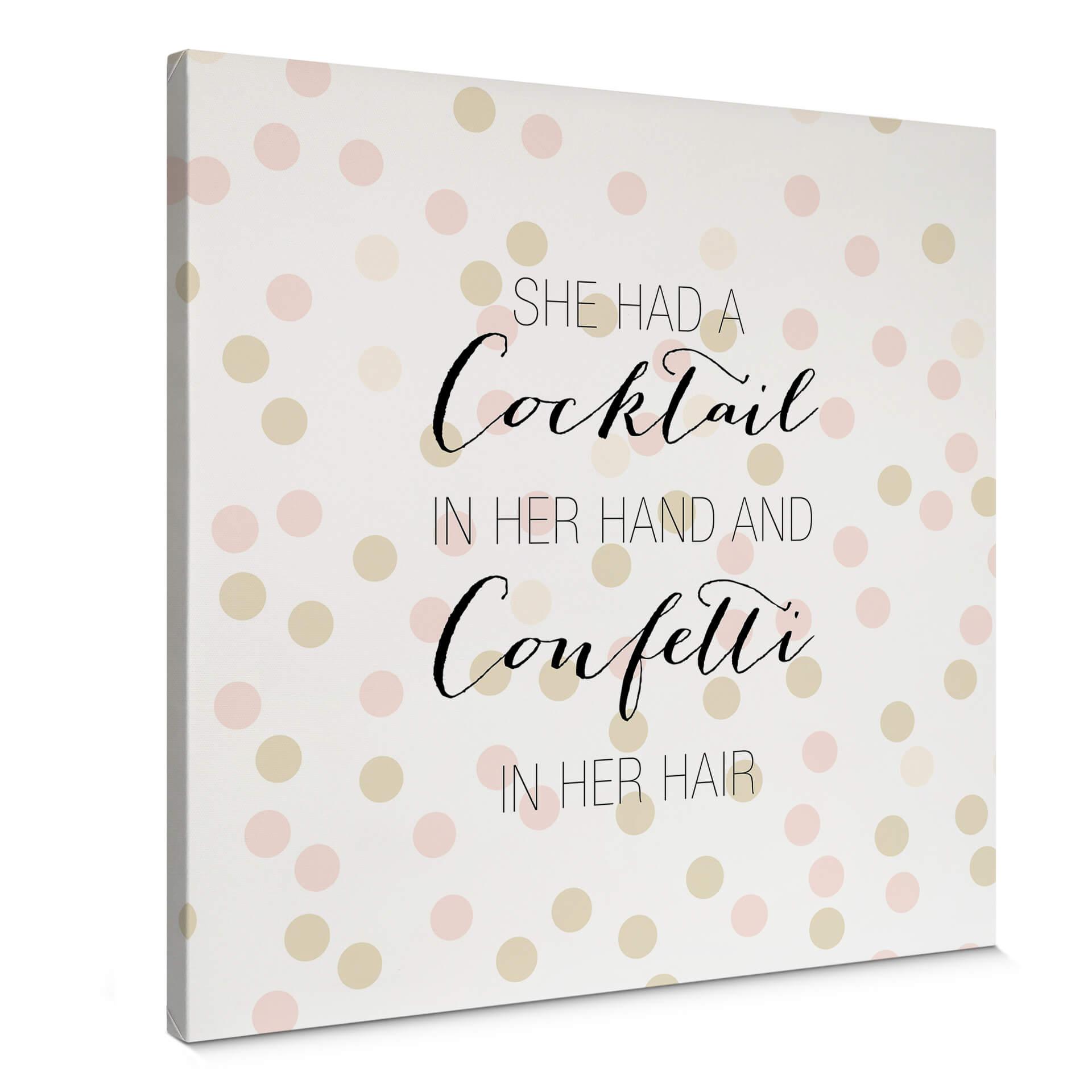 Canvastavla Confetti & Cream - Cocktail i handen och konfetti i håret