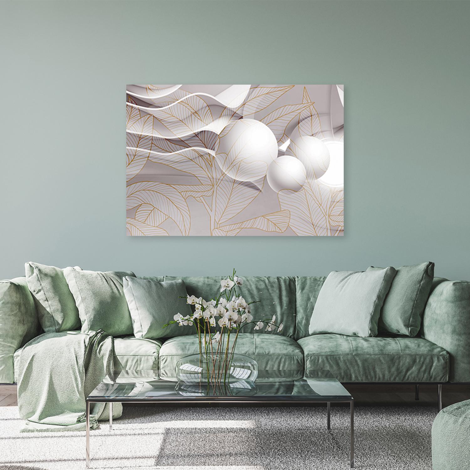 Canvasbillede, gyldne blade og 3D-kugler