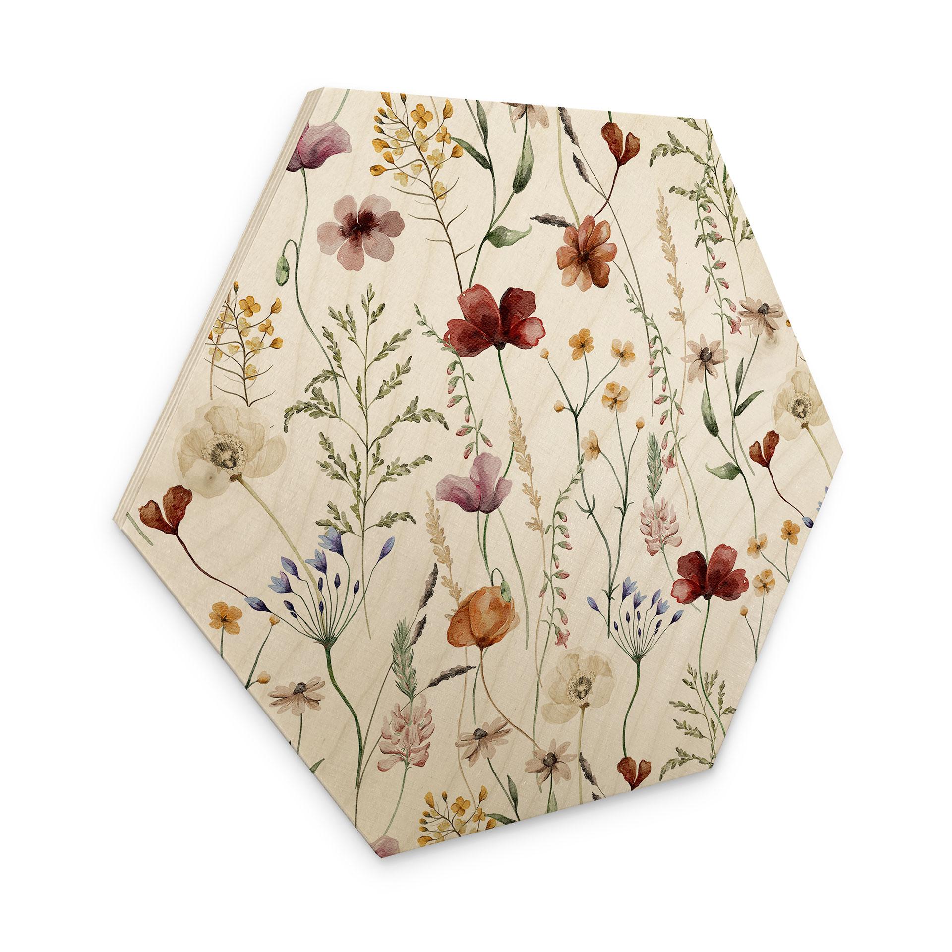 Sekskantet træ Farverige vilde blomster - UN Designs