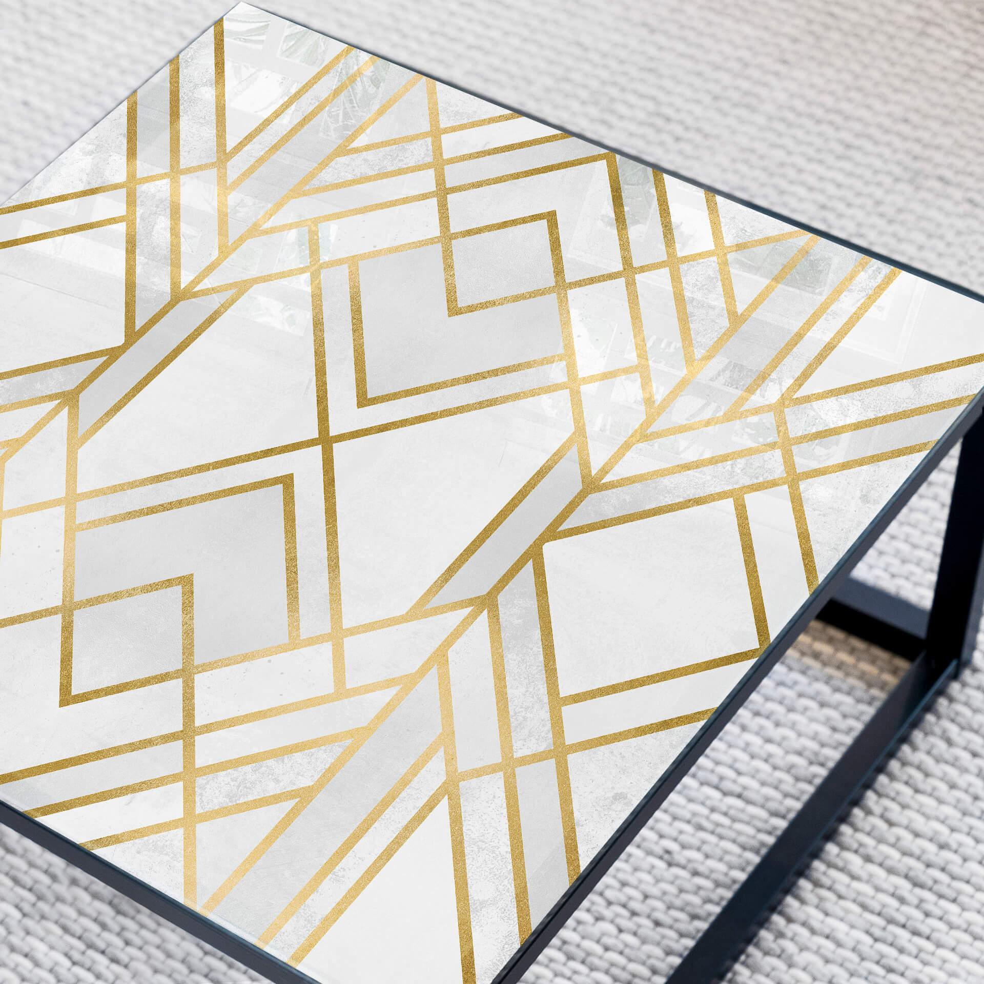Plateau de table en verre - Fredriksson - Art Deco: Géométrie dorée - Carré