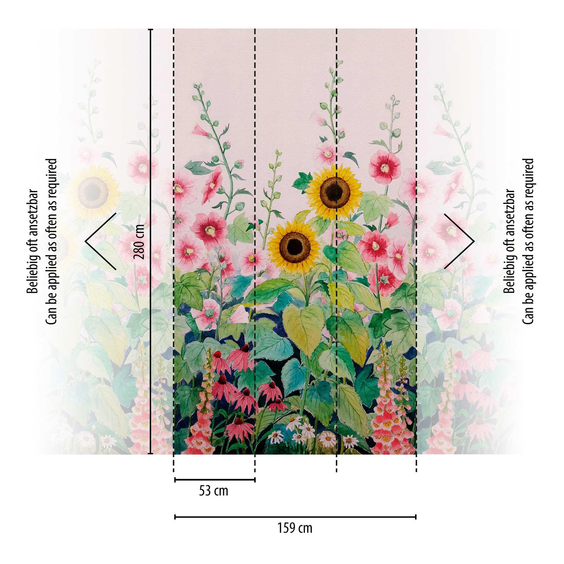 Kleurrijk bloemenbehang met zonnebloemen - vliesbehang voor slaapkamer & woonkamer