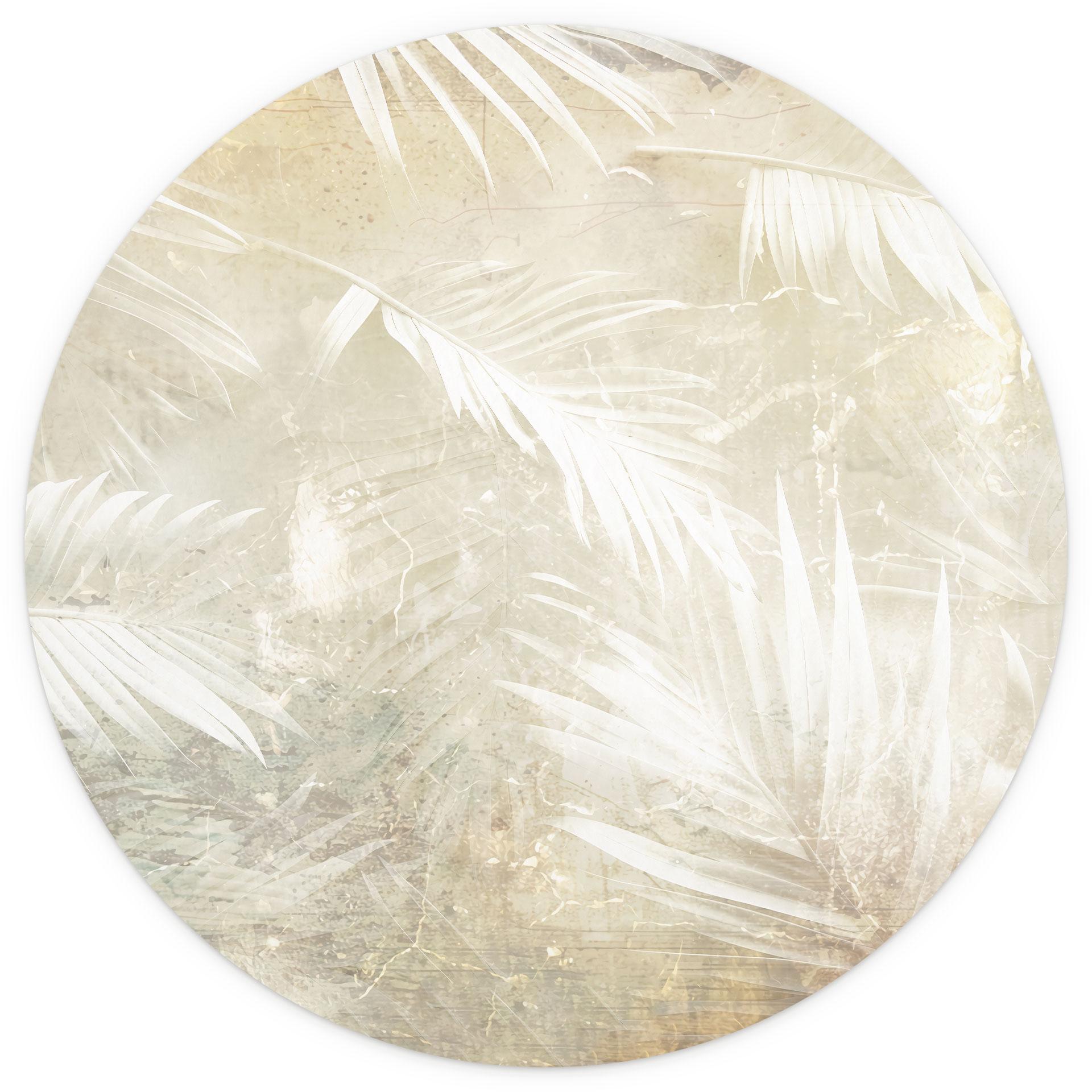 Behangcirkel Abstracte witte palmbladeren - Kulik - vliesbehang/zelfklevend vliesbehang
