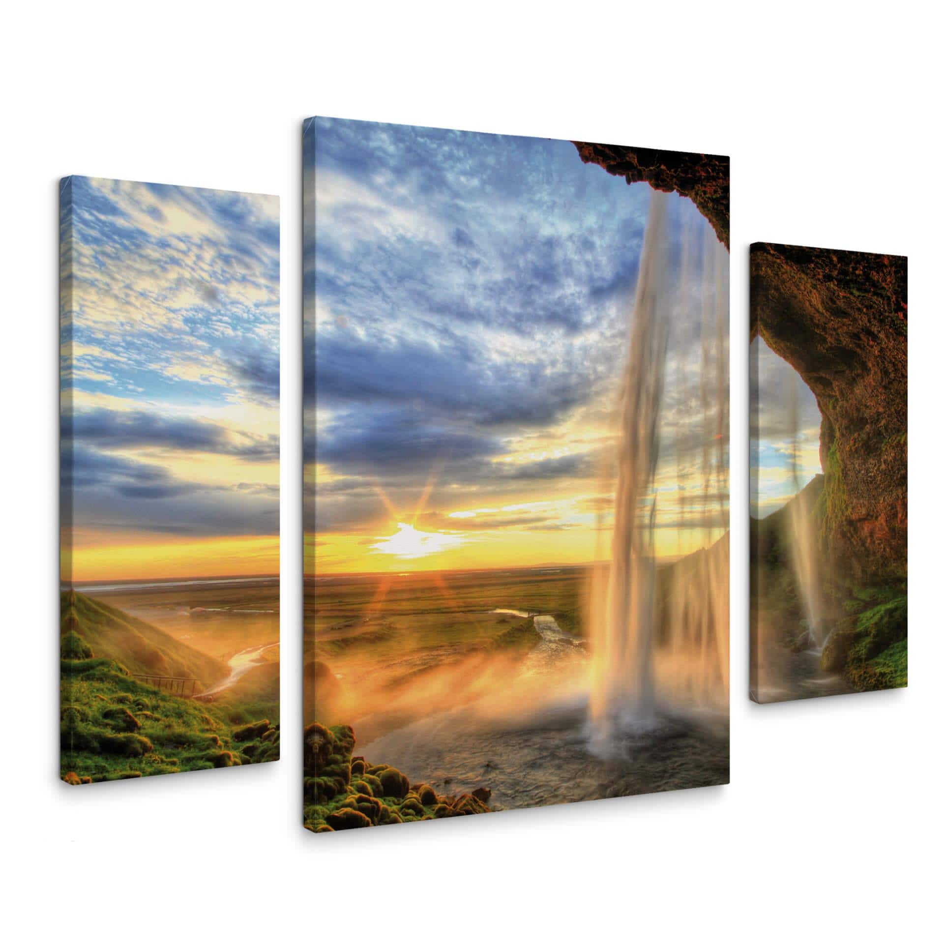 Tableau sur toile - Chute d'eau Seljalandsfoss (tryptique)