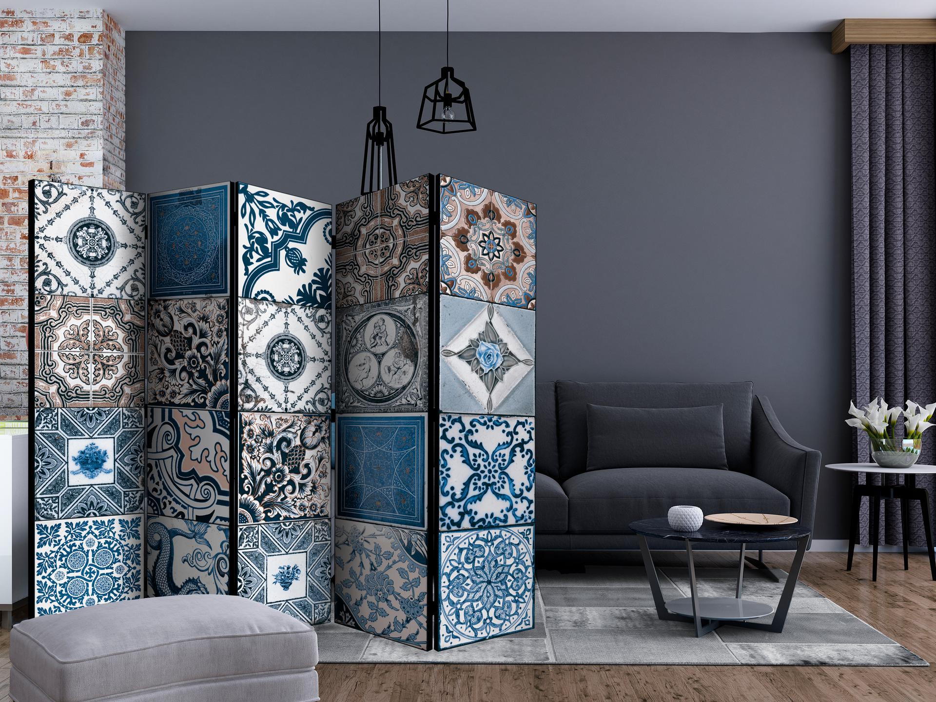Divisorio - Arabeschi blu, 5 pezzi - 225x172 cm