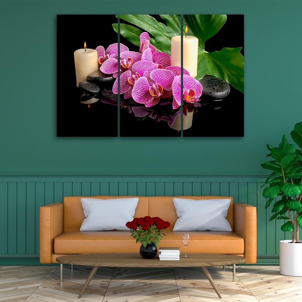 3 stykke lærredsprint, Orchid Orchid stearinlys