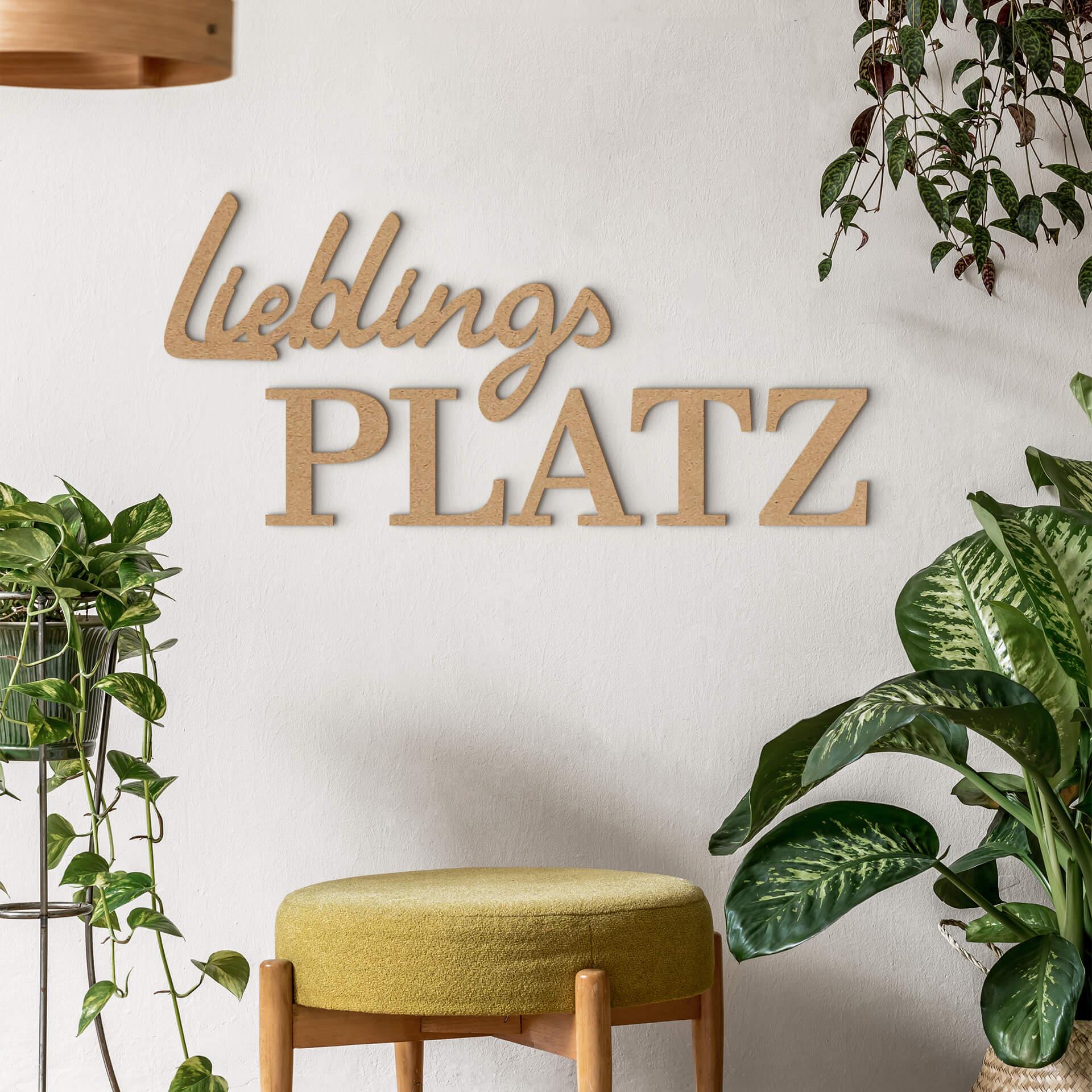 MDF-Deko 3D Schriftzug Lieblingsplatz - Natur