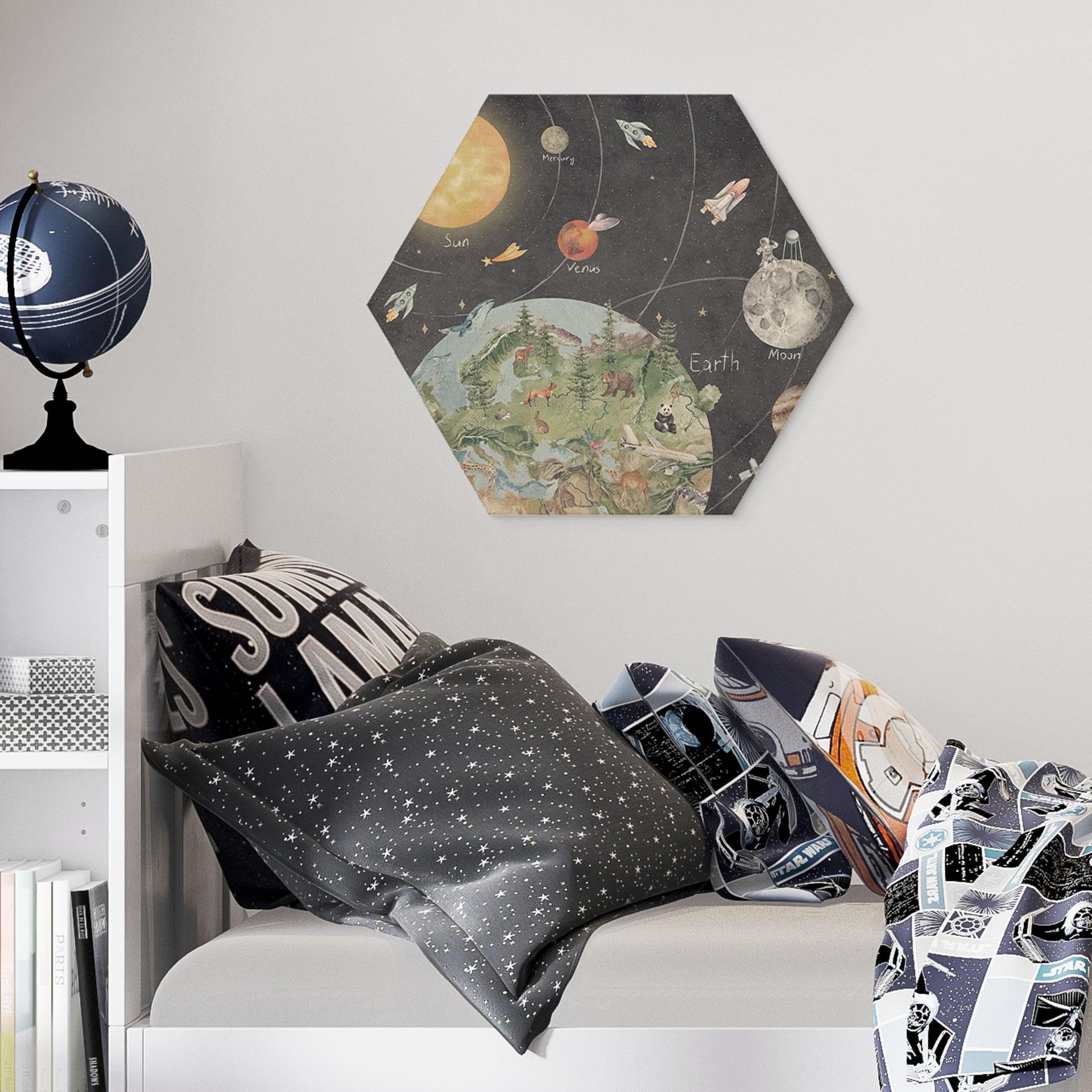 Houten Wanddecoratie zonnestelsel met planeten en aarde - Ms Tiff