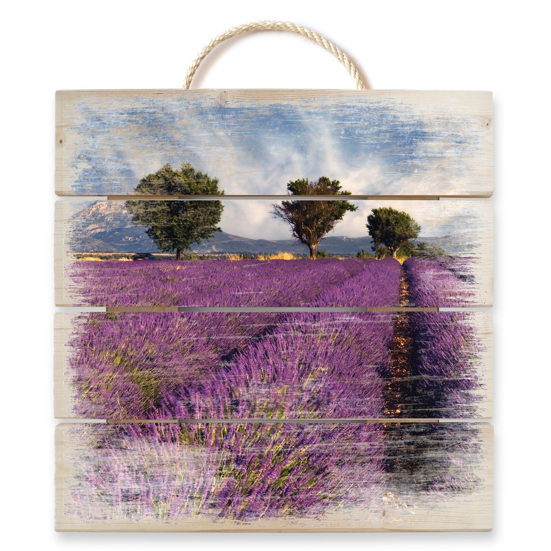 Obraz drewniany pole lawendy - 40x41,5 cm