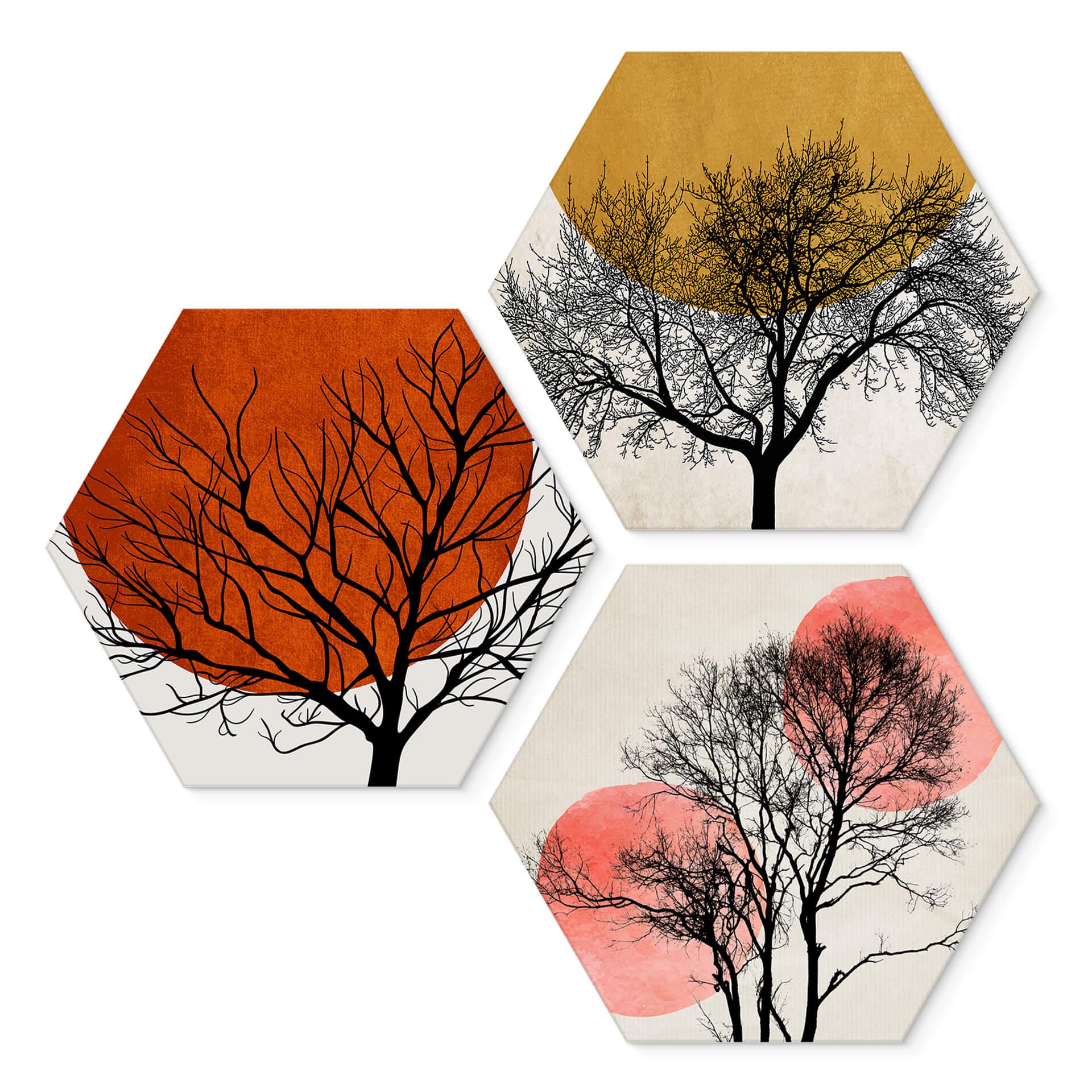 Hexagon Dibond Kubistika - Warm Sunset (3-delt)