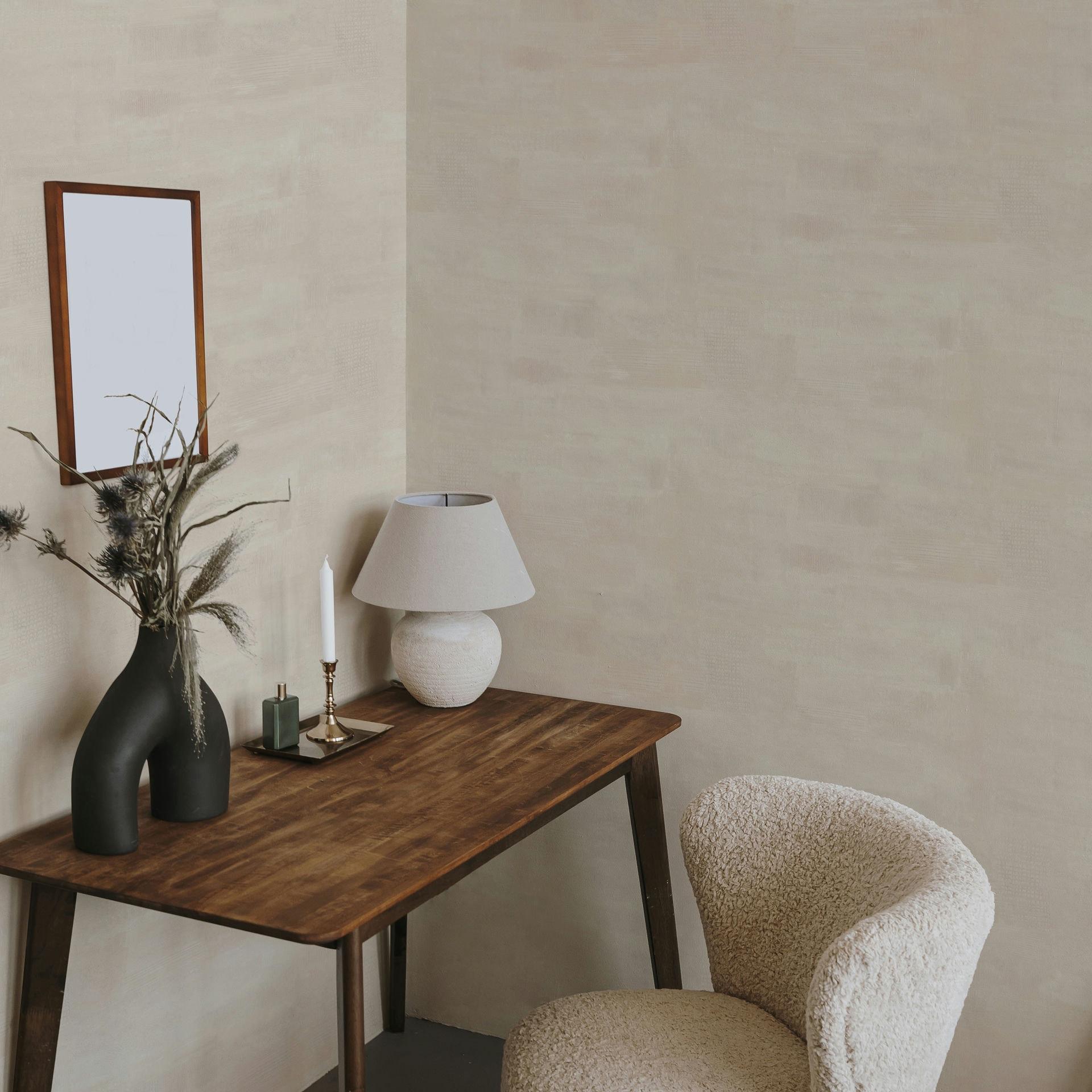 Ikke-vævet tapet gipslook, betonlook almindelig geometrisk mat i beige