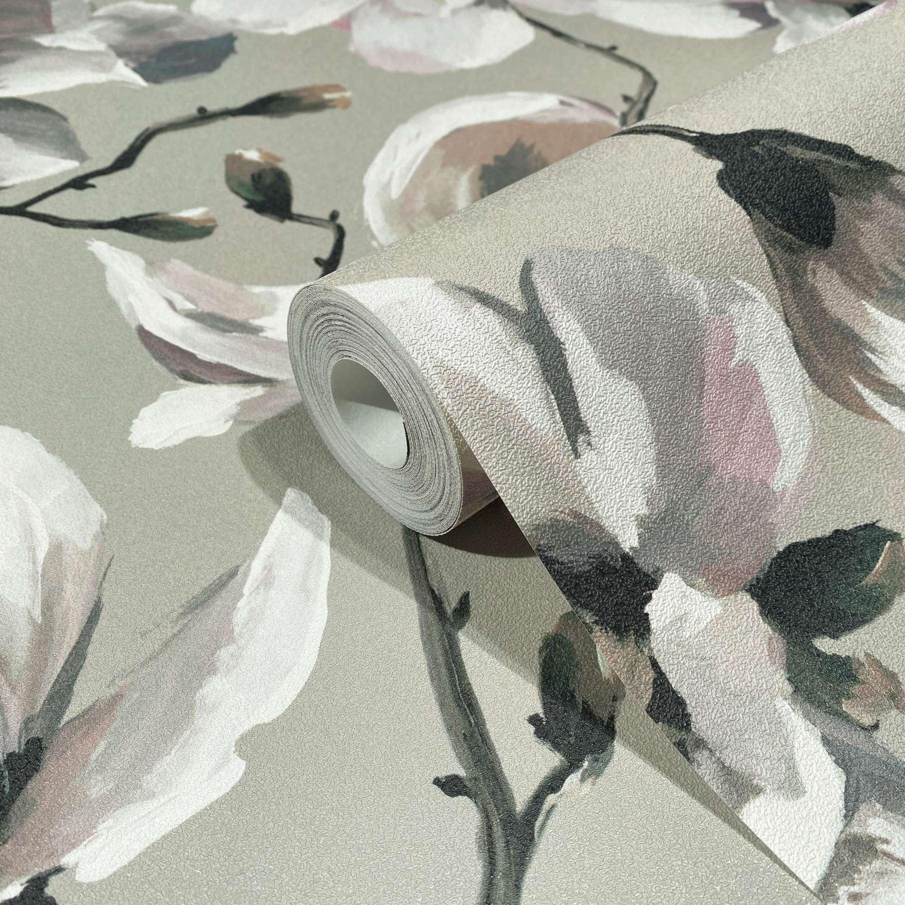 behang vliesbehang Flora grijs, beige