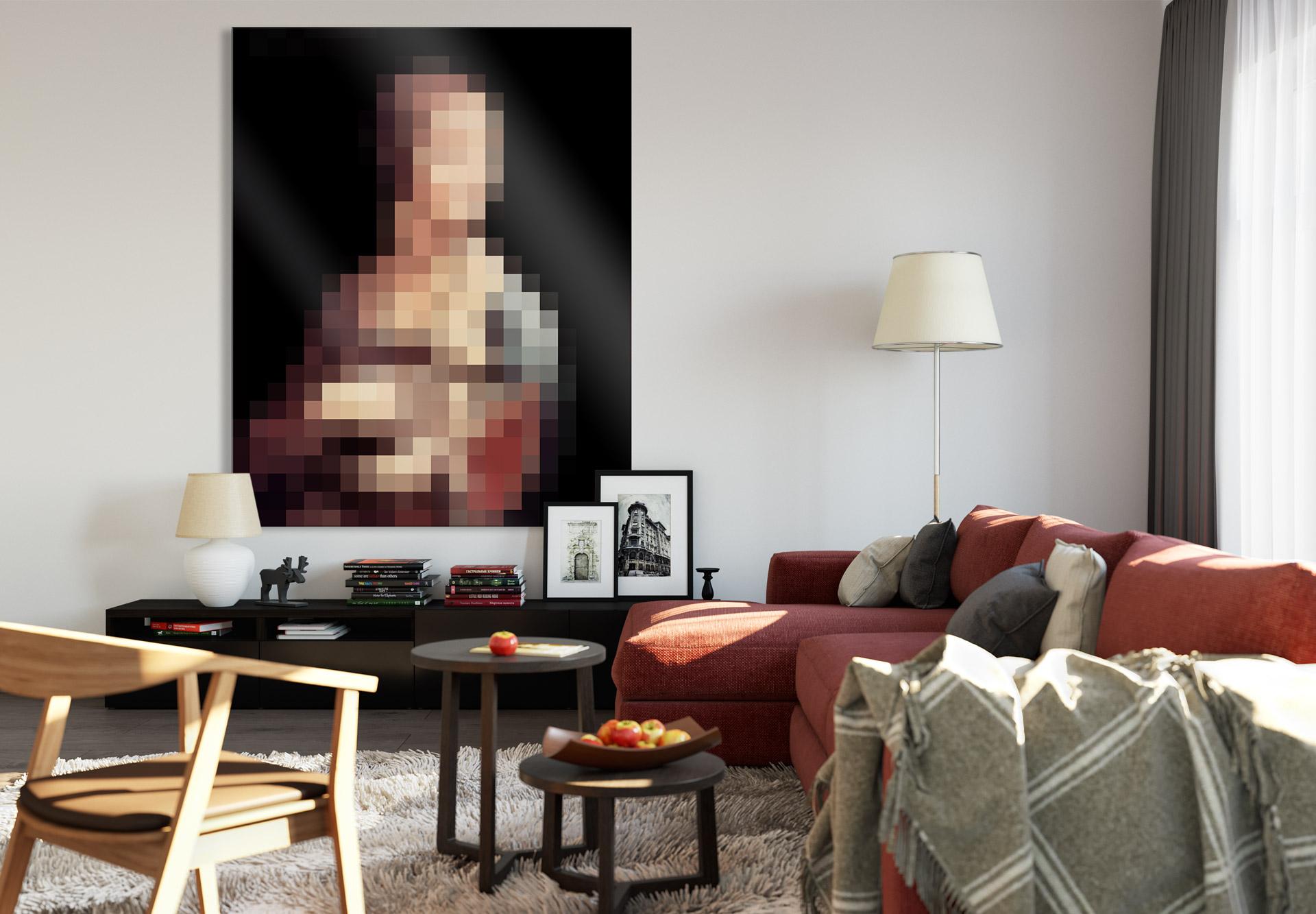 Akrylbillede Pixelart - da Vinci - Damen med hermelinen