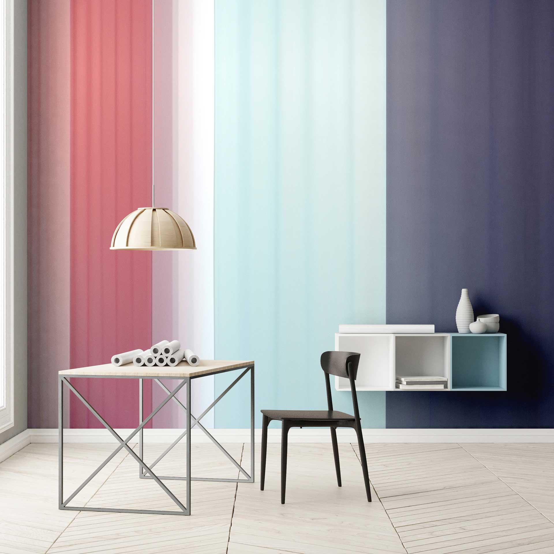 Gradient tapet i rosa, lyseblå, mørkegrå - non-woven tapet