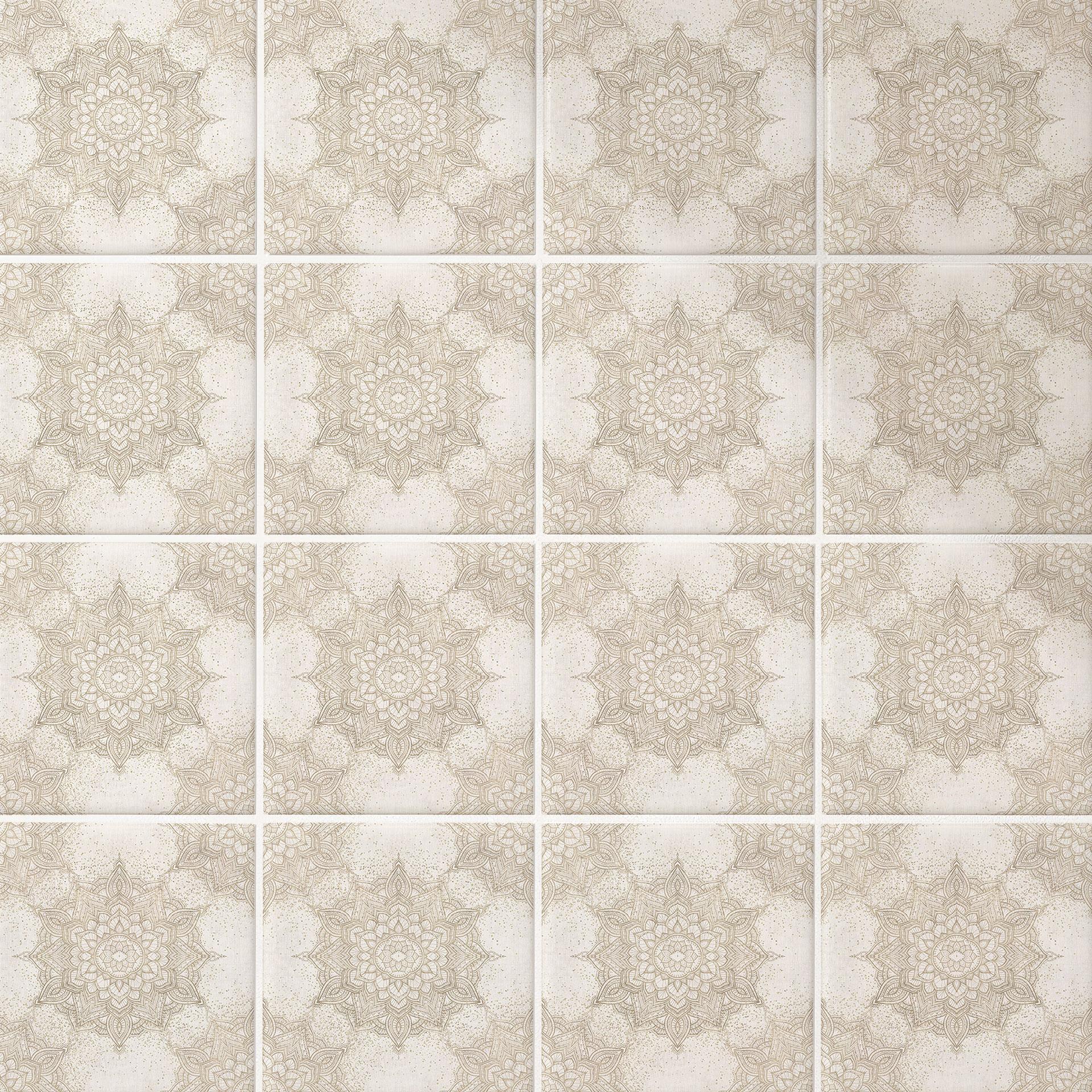 Flise klistermærker Elegant mandala i sandguld - Bloomery Decor - Sæt med 12)
