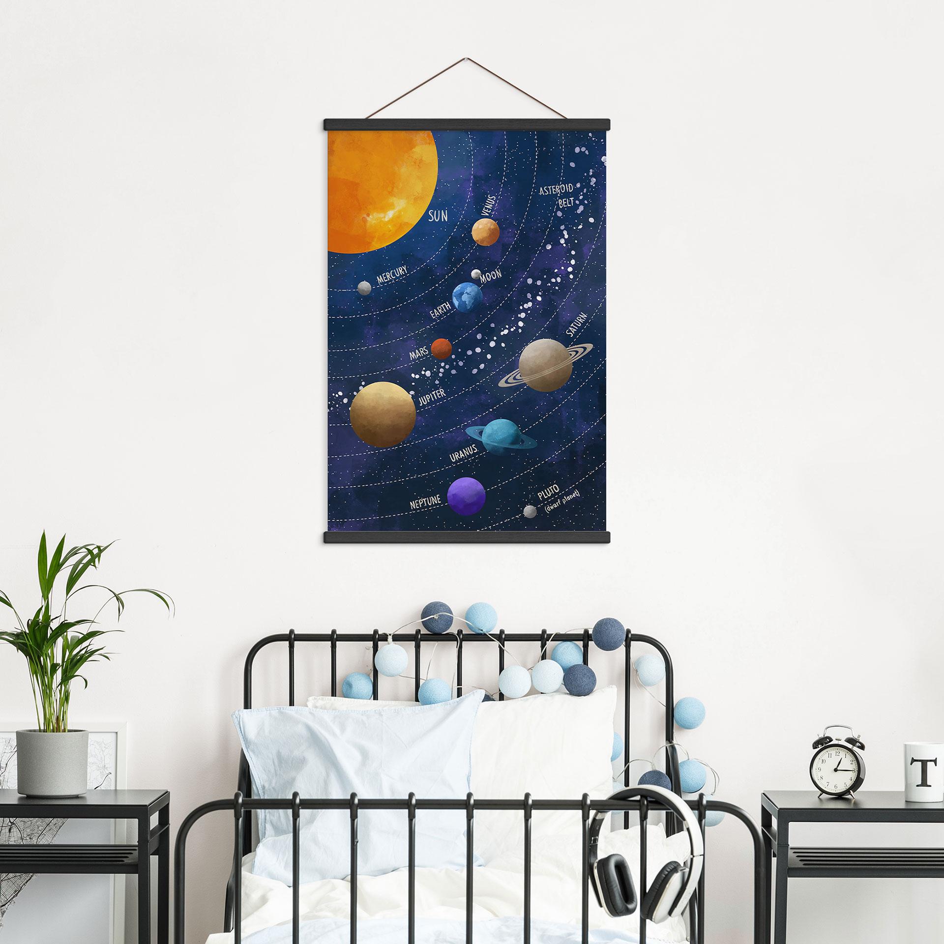Obraz z tkaniny Układ Słoneczny z planetami i słońcem - Cats & Dotz