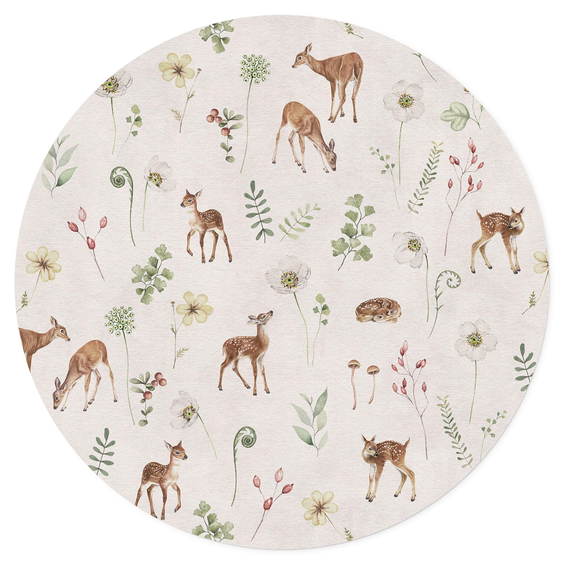 Wandtattoo Kleine Rehe zwischen Blumen - Kikki Belle - Rund