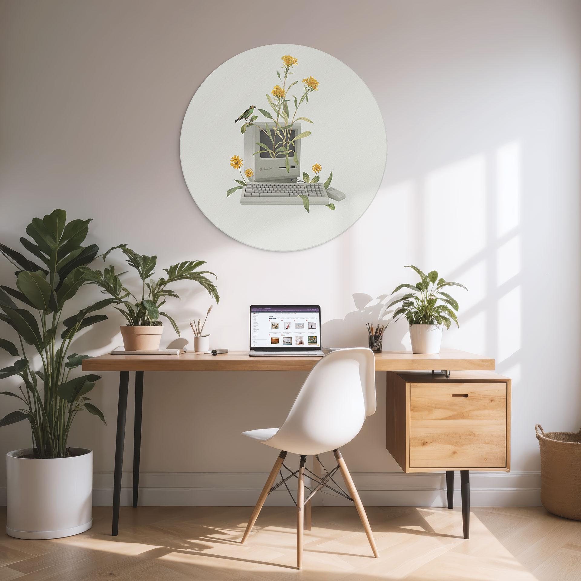 Wandbild Vintage Botanik-Computer - Frida Floral Studio - Alu-Dibond - Rund