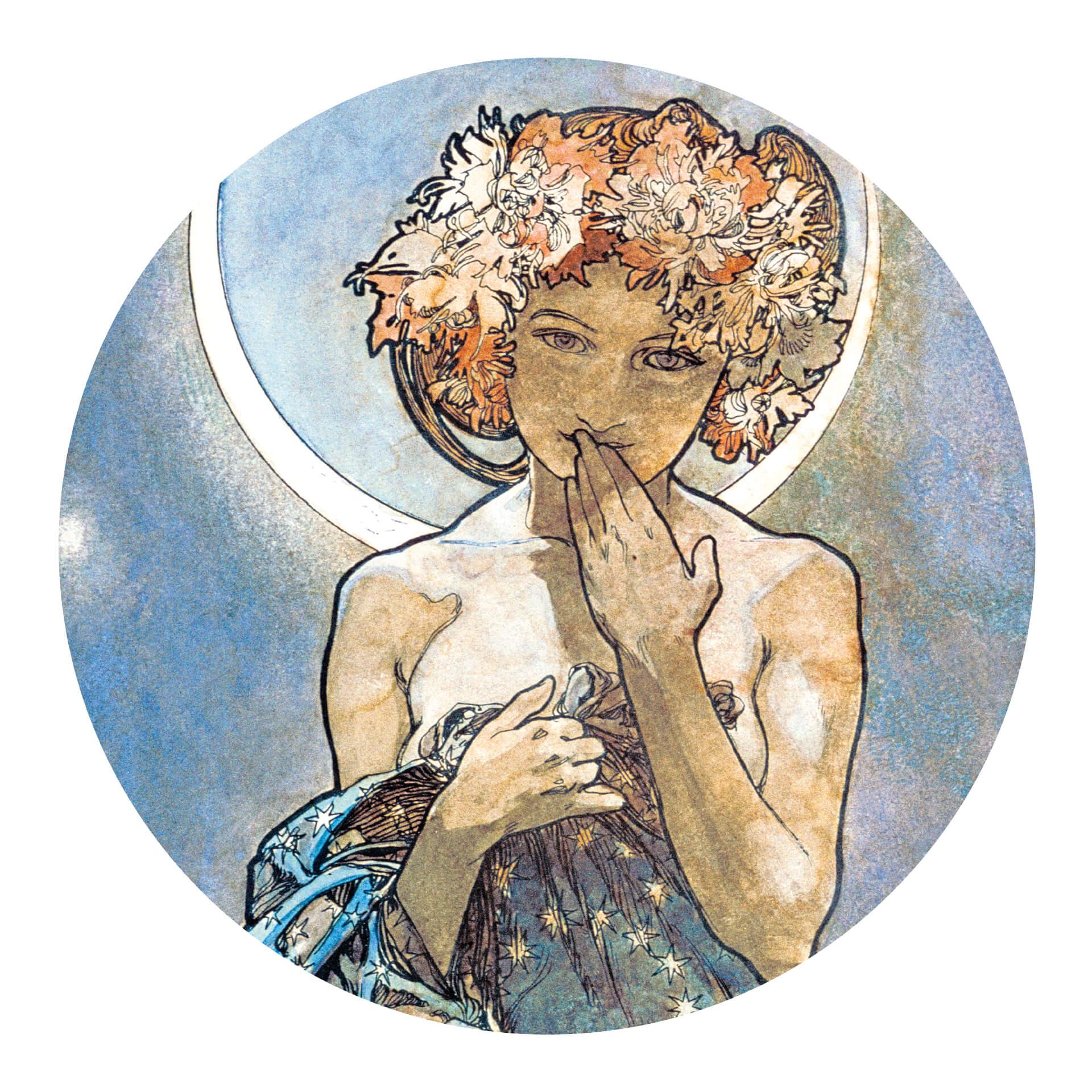 Wandtattoo Mucha - Sterne: Der Mond - Rund