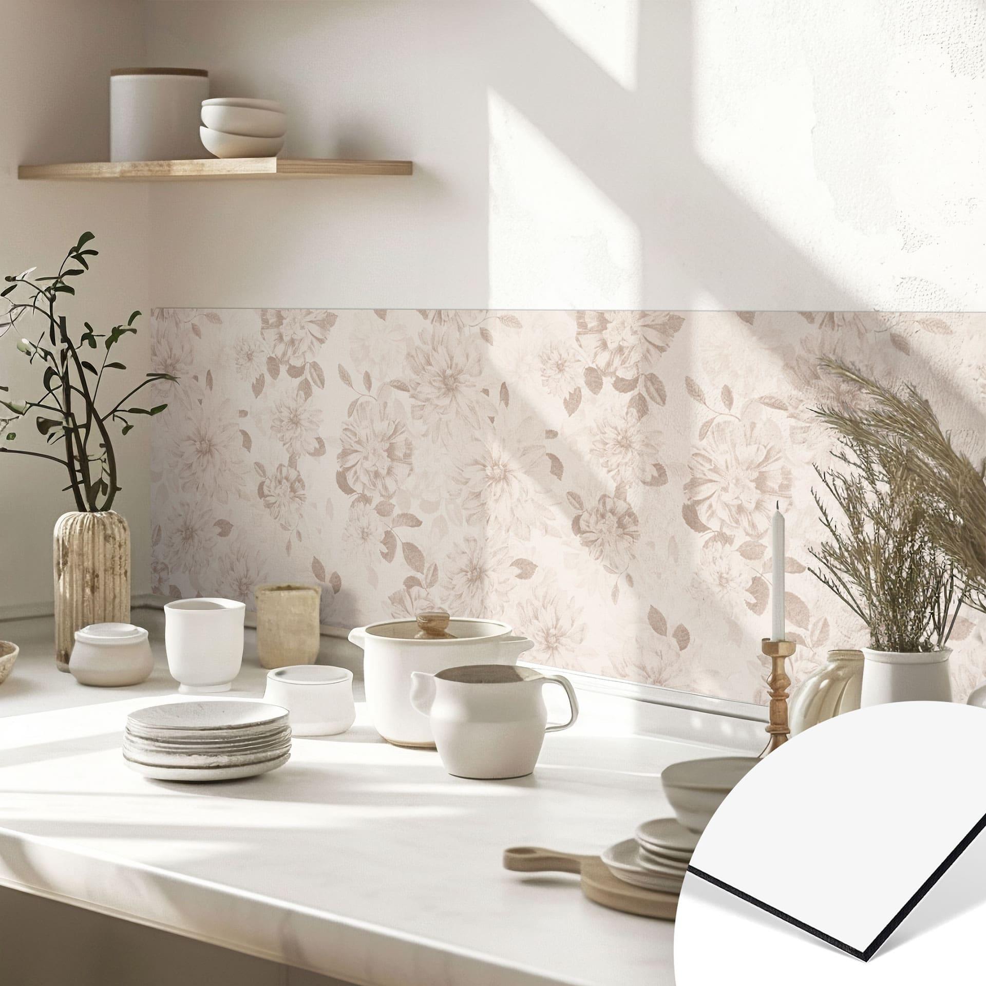 Stænkplade til køkken Dahliaer Shabby Chic Beige - Bloomery Decor