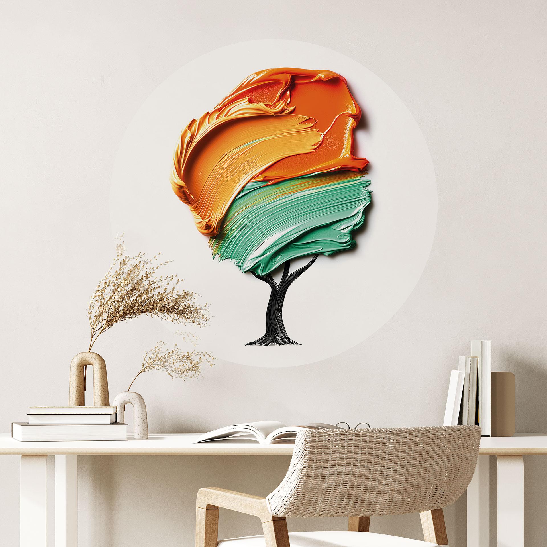 Wallsticker træ med orange og grøn 3D-krone - Mielu - Rund