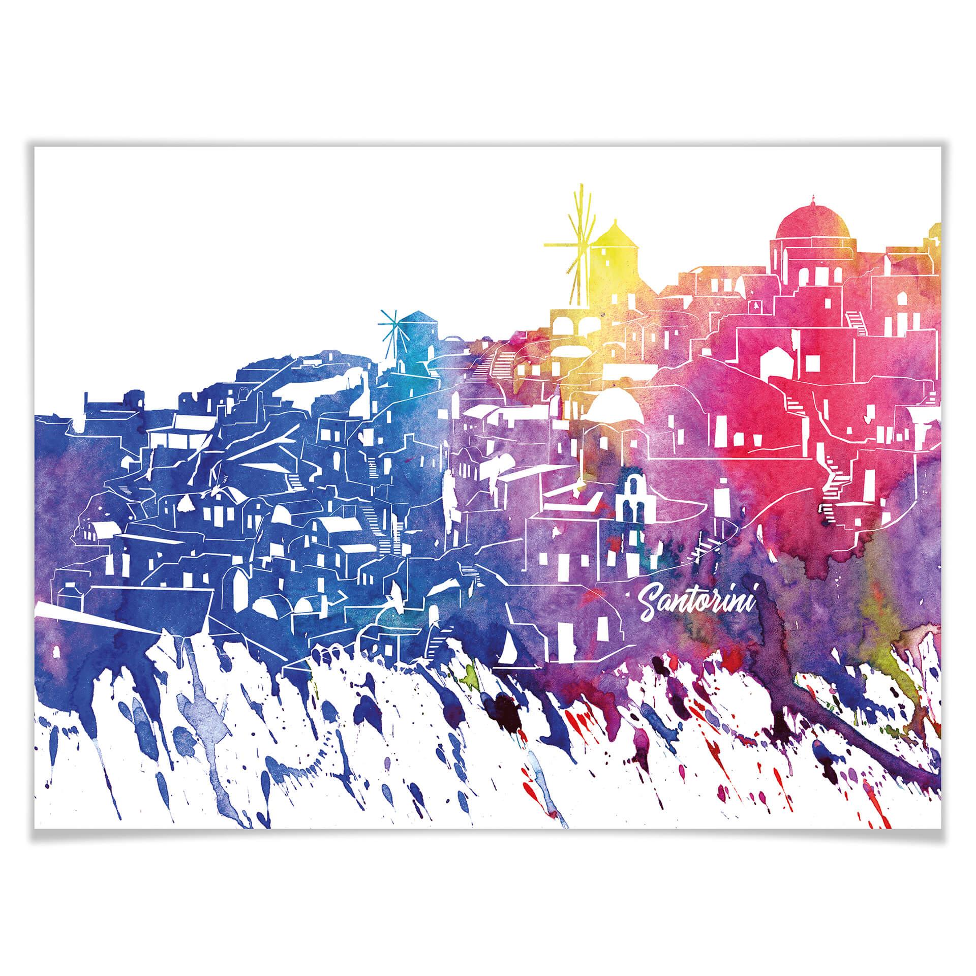 Plakat Bleichner - Akwarelowa panorama Santorini