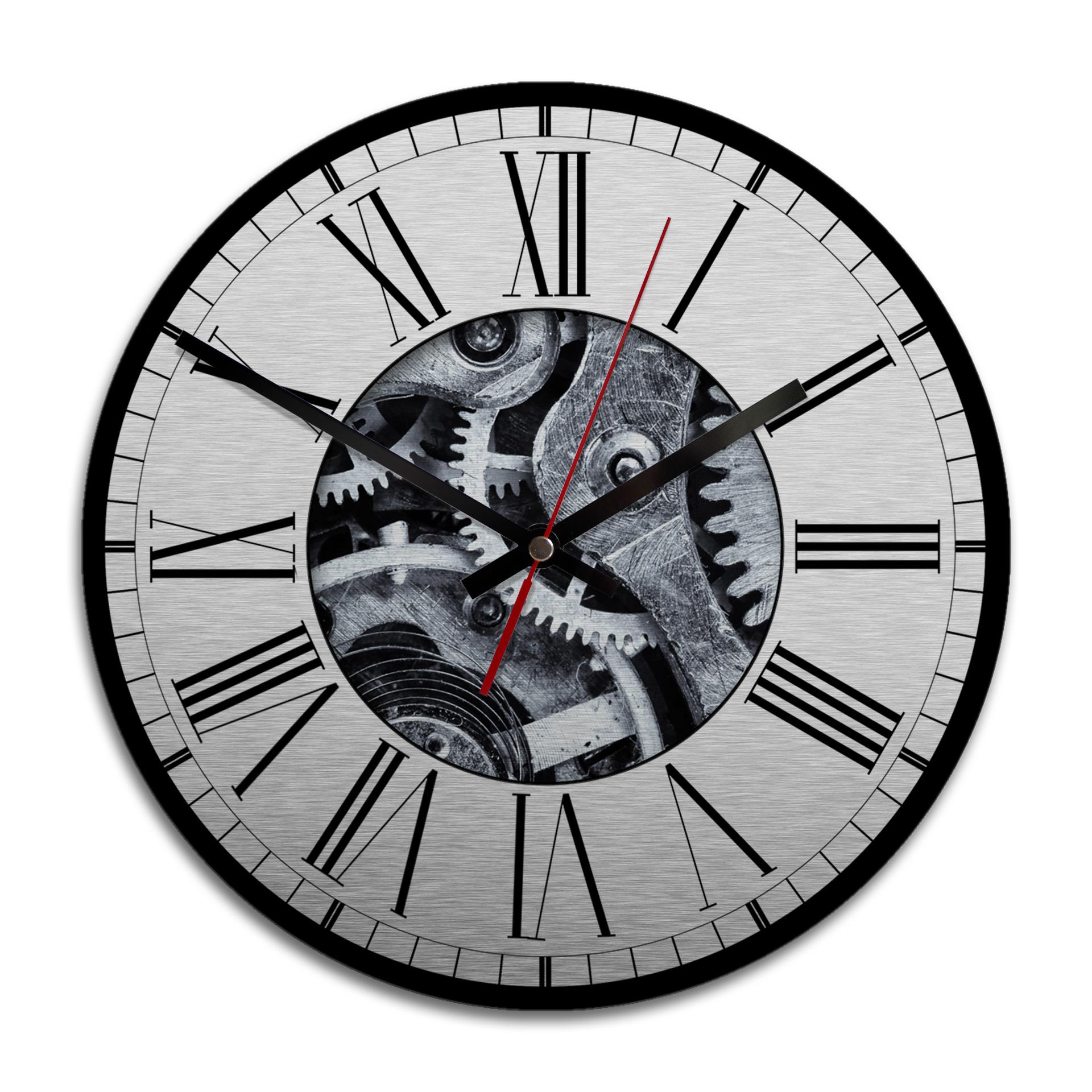 Horloge murale en Alu-Dibond - Argenté - Mécanisme apparent 02