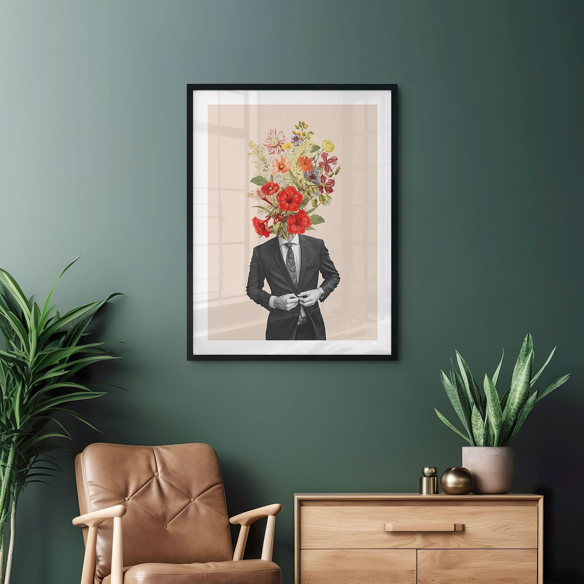 Póster hombre en traje con flores silvestres - Frida Floral Studio