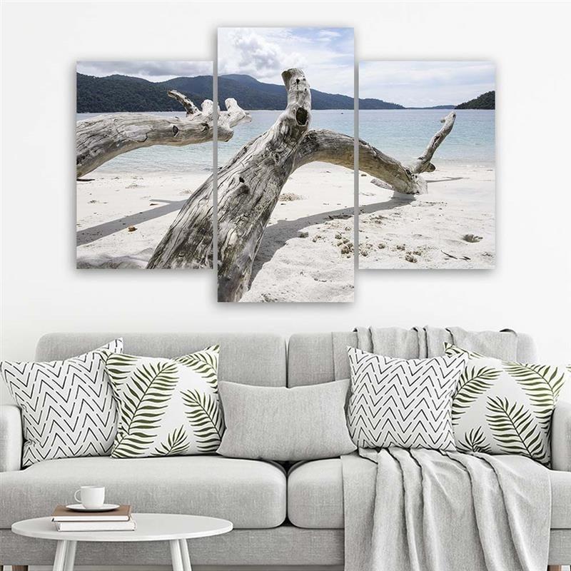 3-delige canvas print, boomtak zee strand bergen
