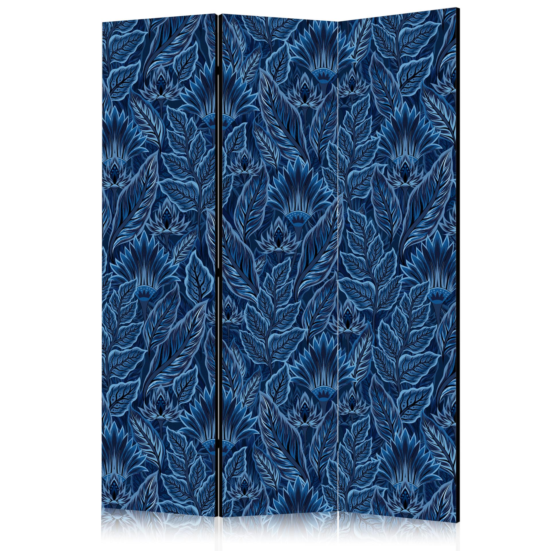 Paravent, Raumteiler freistehend, Trennwand - Dense Vegetation: Botanical Patterns in Blue