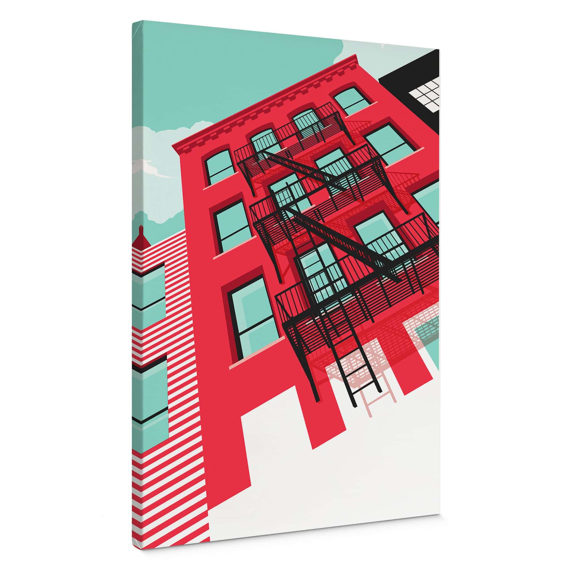 Leinwandbild Rote Fassade mit Feuertreppe in New York - Heemskerk
