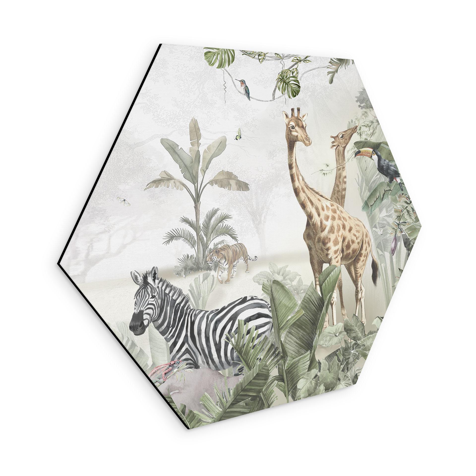 Wanddecoratie jungle dieren op grote safari - Ms Tiff - Alu-Dibond