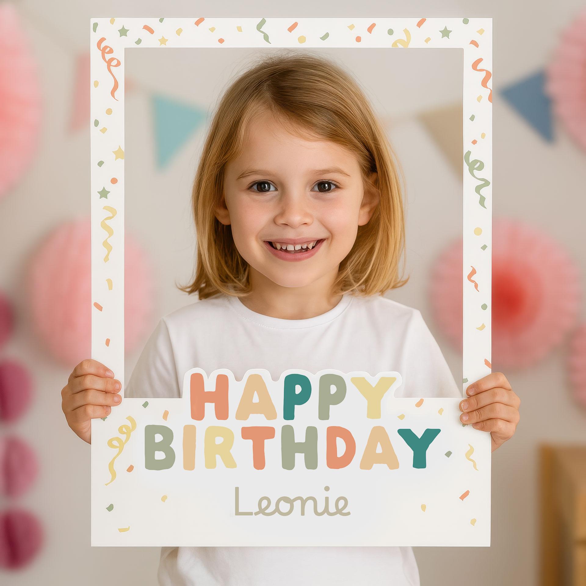 Fotorahmen Happy Birthday mit Konfetti - personalisierbar
