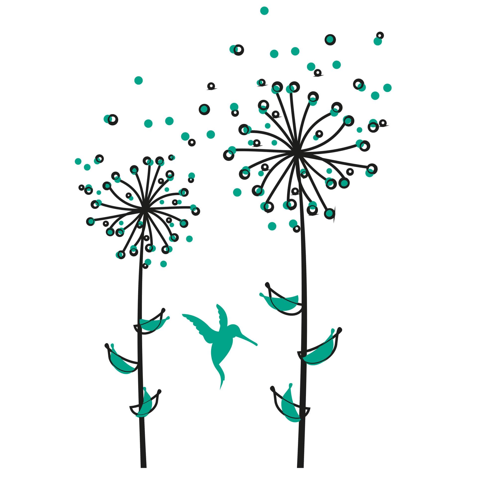 Muursticker Paardebloem Mintgroen met Kolibrie