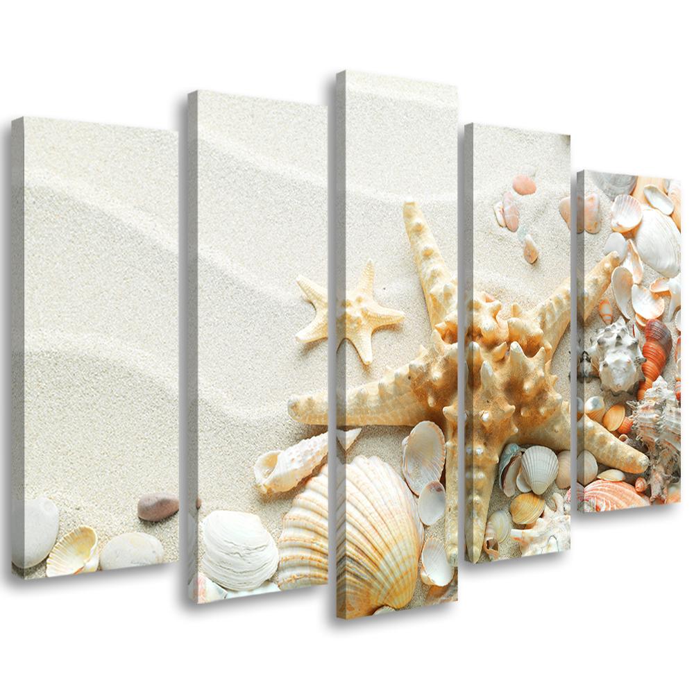 5 stykke lærredsprint Shells Beach Sand Beige