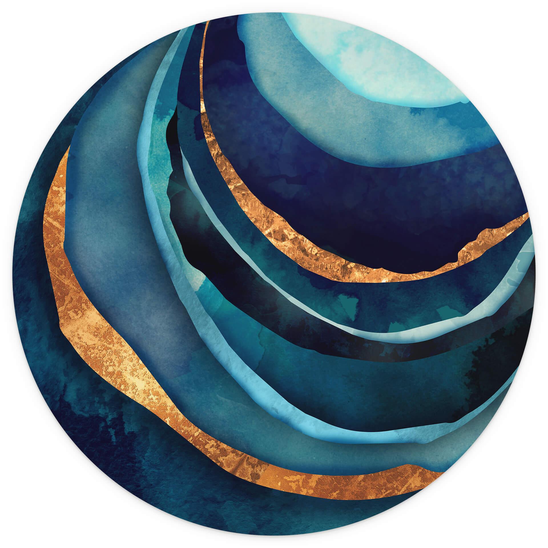 Behangcirkel SpaceFrog Designs - Abstract Blauw en Goud - vliesbehang/zelfklevend vliesbehang