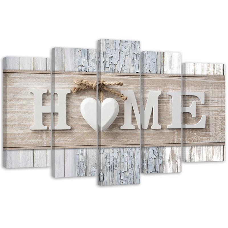 5 stykke lærredsprint, Heart Home træplanker Vintage