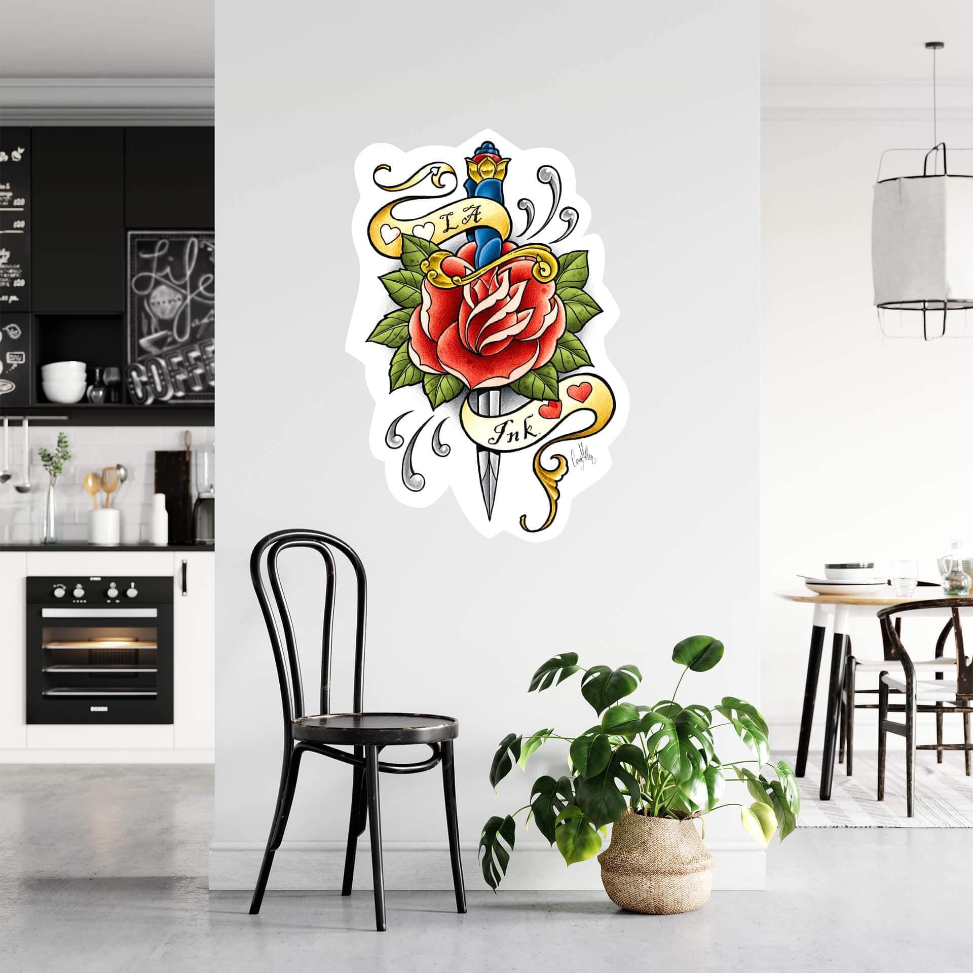 Sticker mural - LA Ink poignard et rose