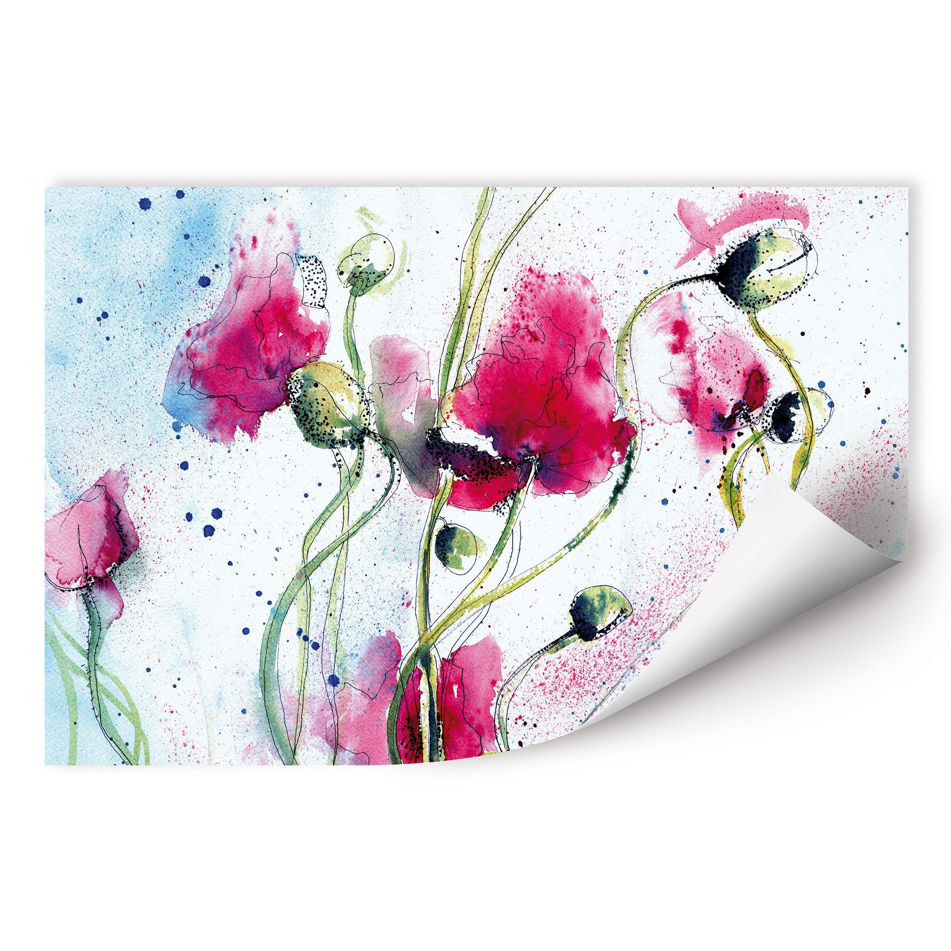 Poster autocollant - W - Aquarelle Coquelicots