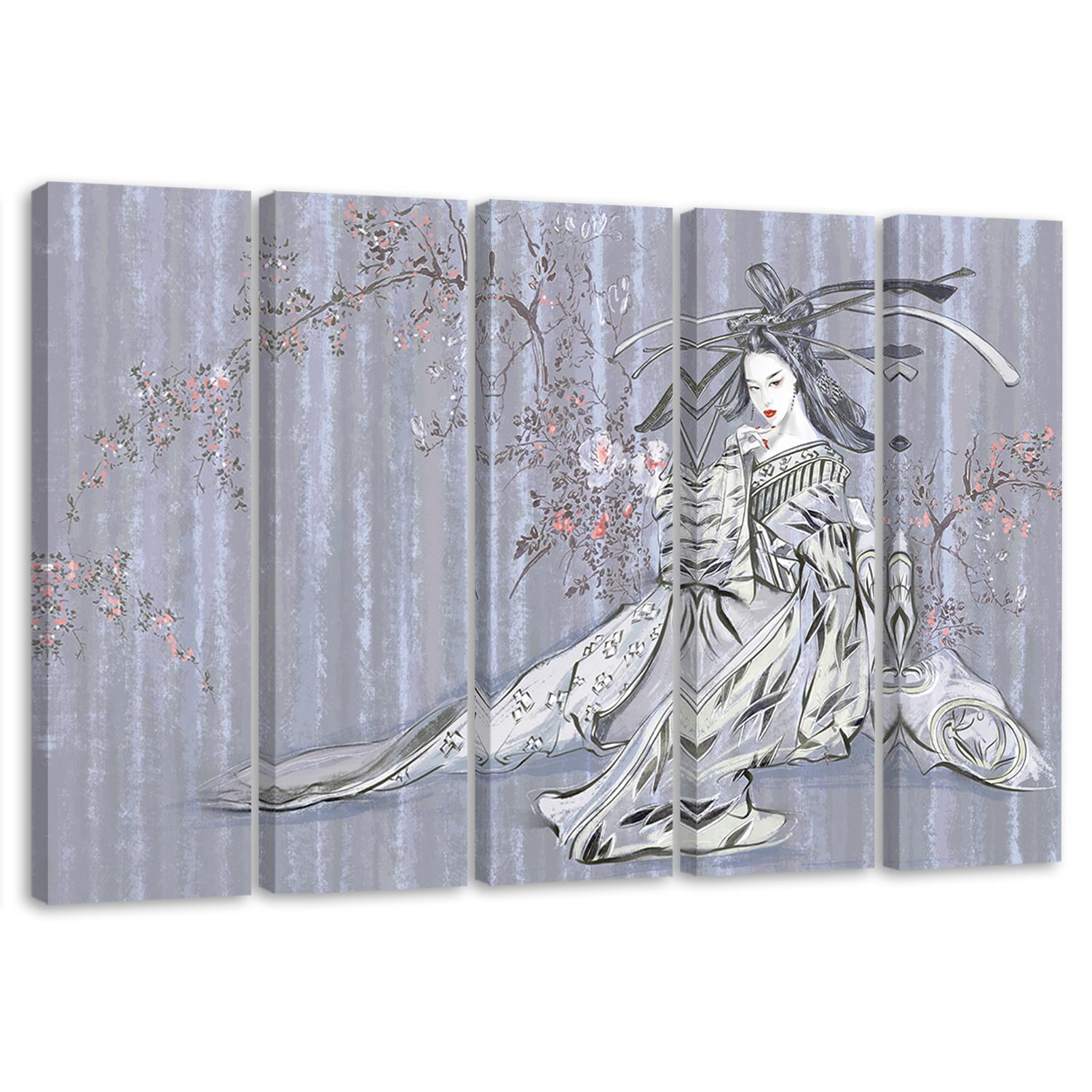 5 stykke lærredstryk, traditionel japansk geisha