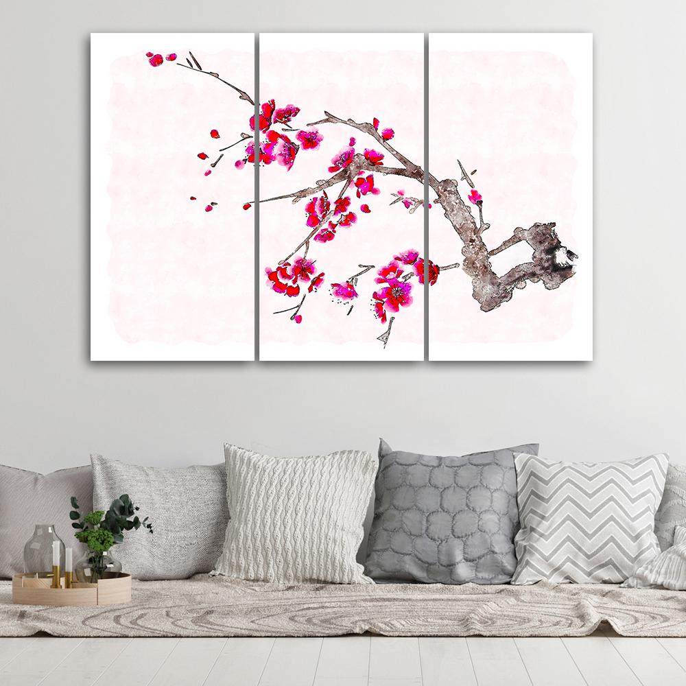 3-delige canvasafdruk Cherry Blossom Japan Nature