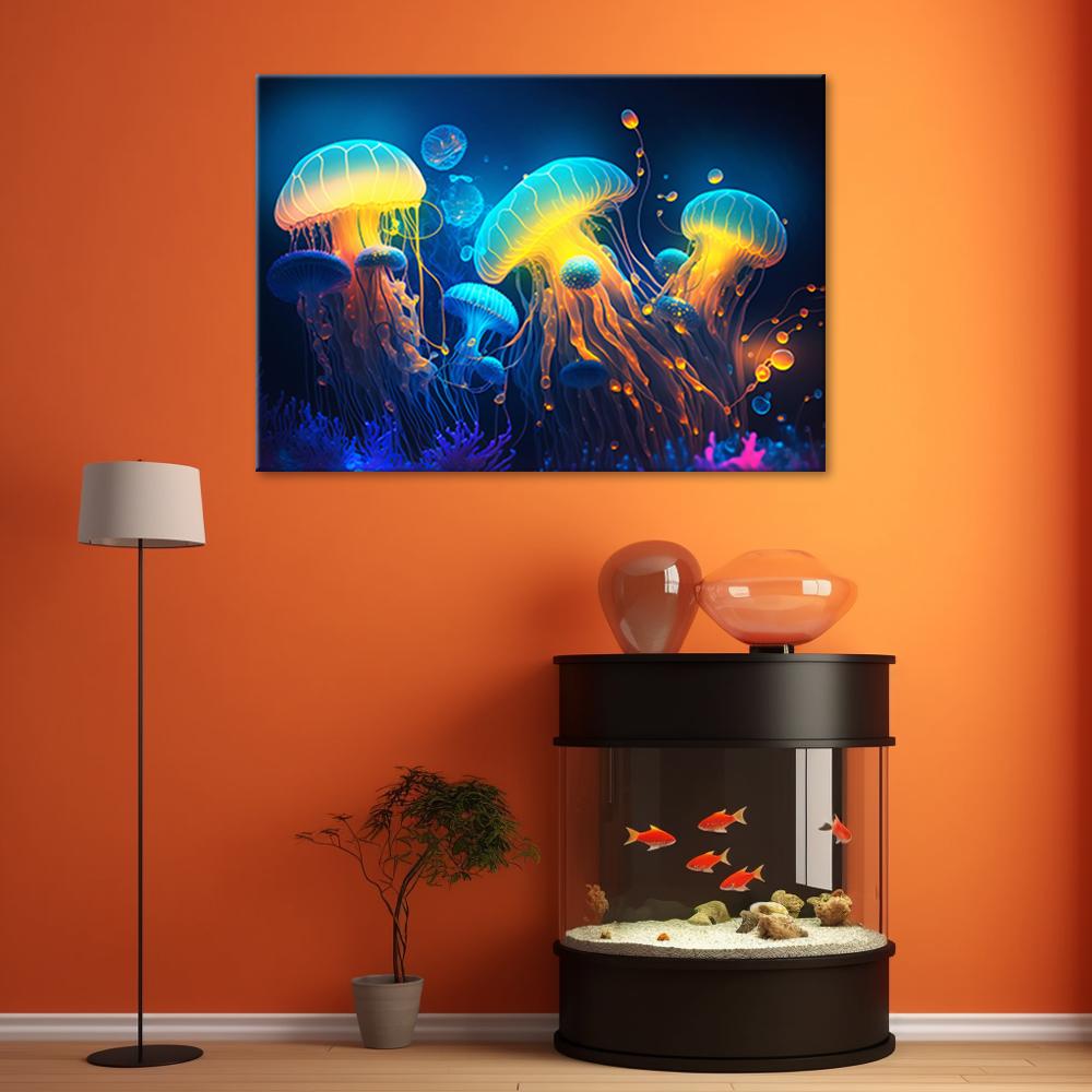 Lærredstryk, neon havabstraktion