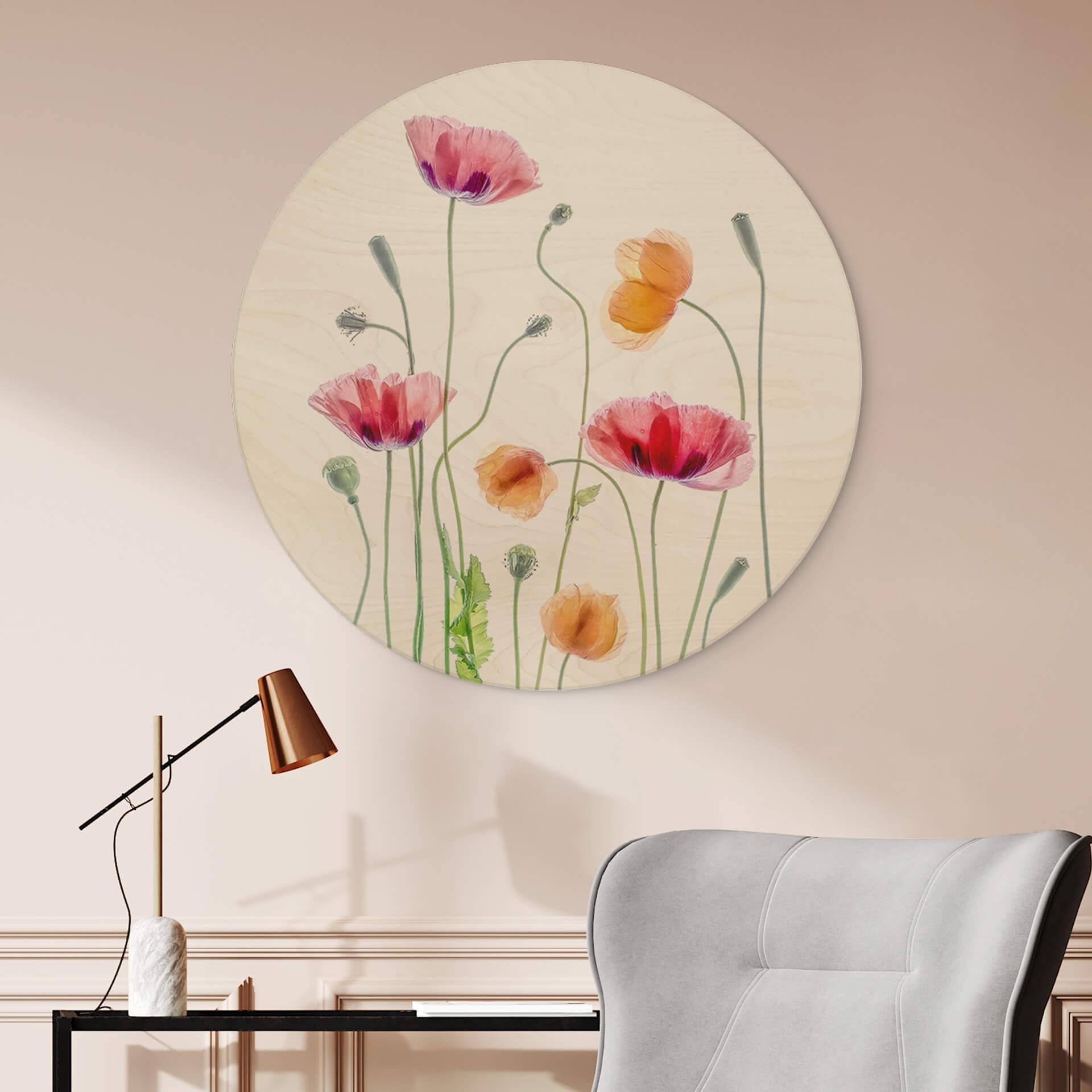 Væg cirkel træ Disher - Colourful Poppies