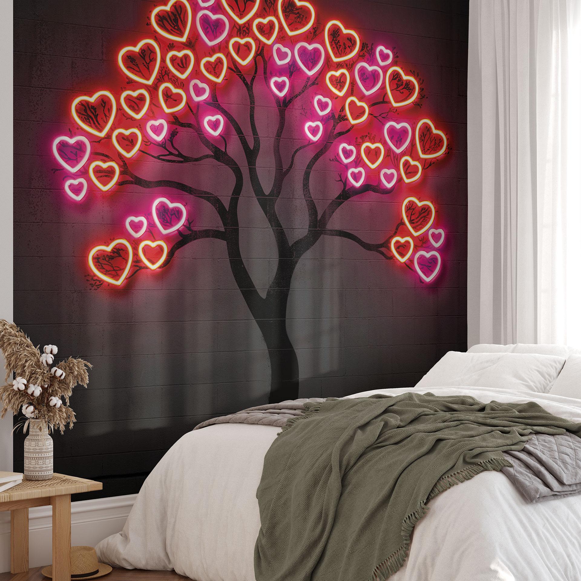 Fototapet træ med røde hjerter | Neon Art - Mielu