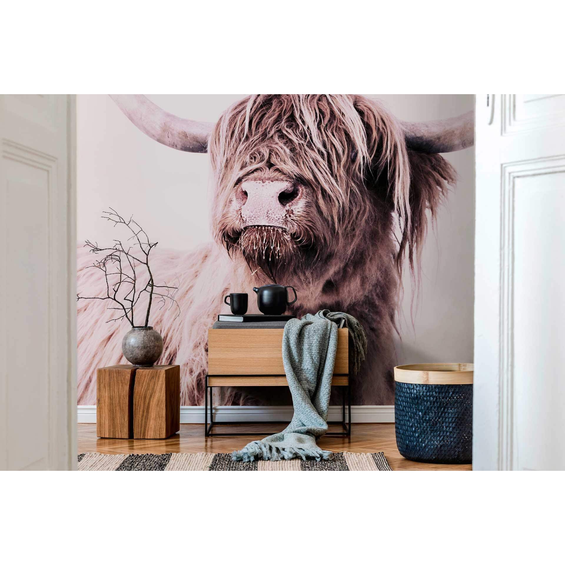 Livingwalls papier peint photo ARTist Highland Cattle marron, crème