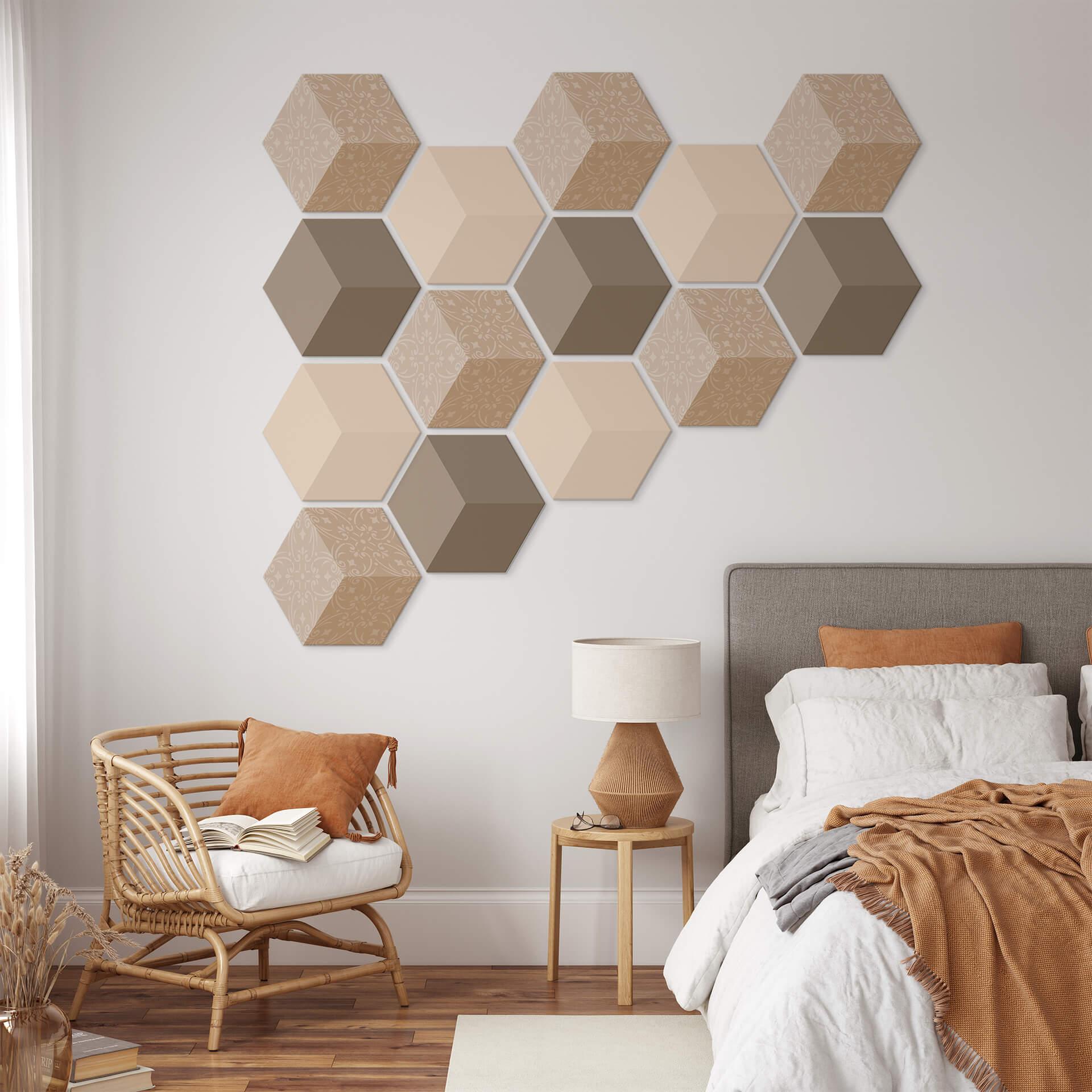 3D Hexagon Alu-Dibond - Brun med mønster